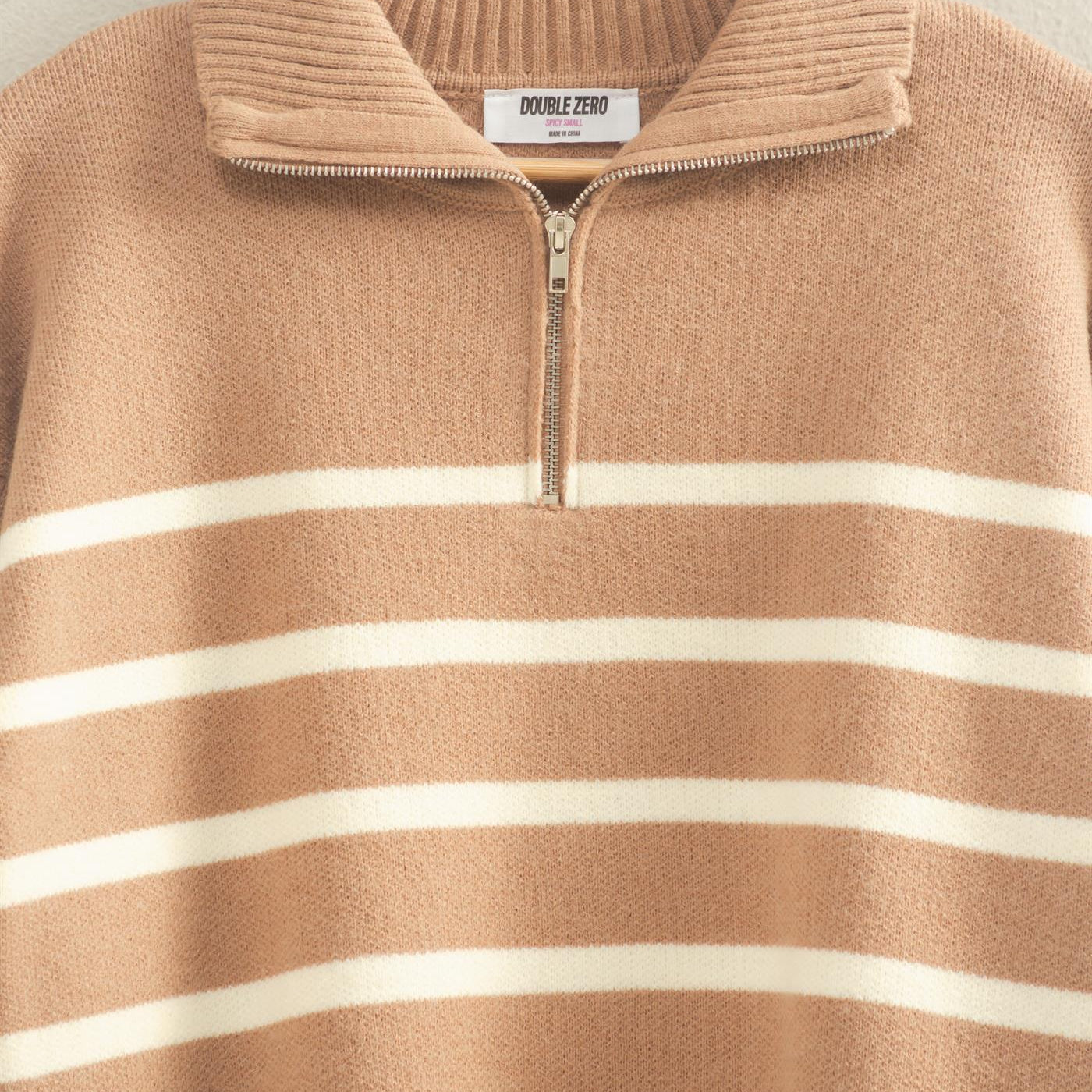 Wholesale Striped Half Zip Sweater Sweaters DZ25E282 DARK TAUPE/CREAM DOUBLE ZERO