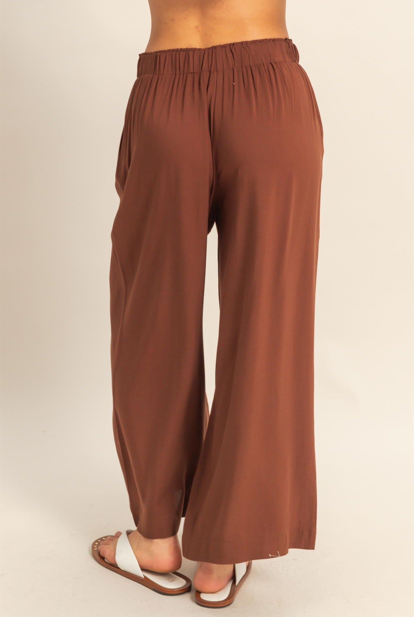 Wholesale High Waist Woven Wide Leg Pants Pants DZ25C192 CHESTNUT DOUBLE ZERO