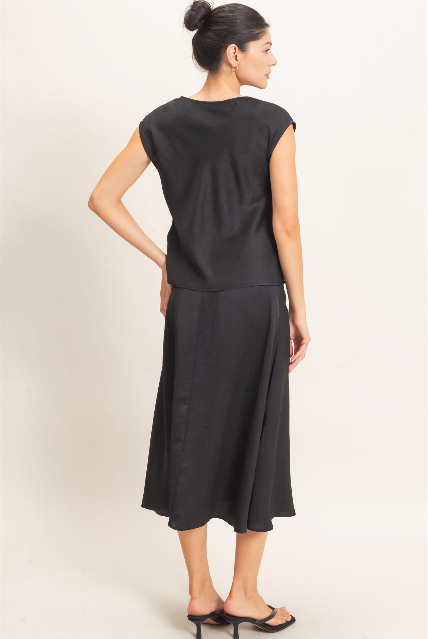 Wholesale Satin Cowl Neck Top And Skirt Set Clothing HF26C690-SET BLACK HYFVE