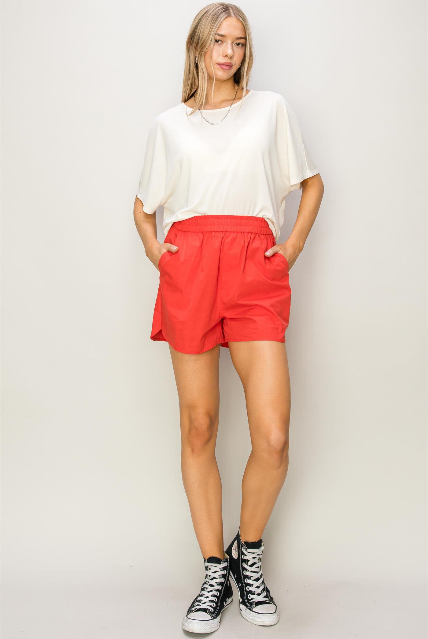 Wholesale Poplin High Waist Shorts Shorts DZ24A298 RED DOUBLE ZERO