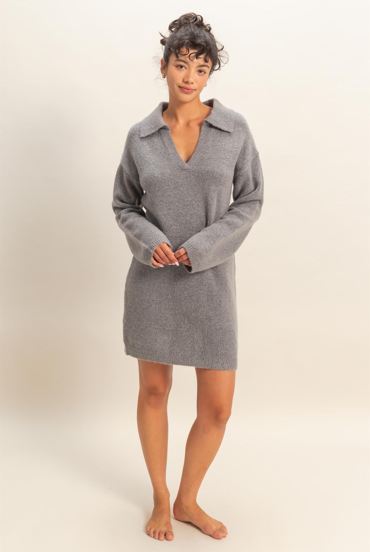 Wholesale Sophisticated Polo Long Sleeve Sweater Dress Dresses DZ25E838 HEATHER GRAY DOUBLE ZERO