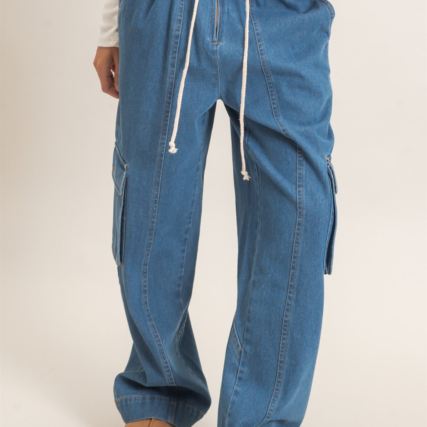 Wholesale Drawstring Cargo Denim Pants Pants HF26E182 LIGHT DENIM HYFVE
