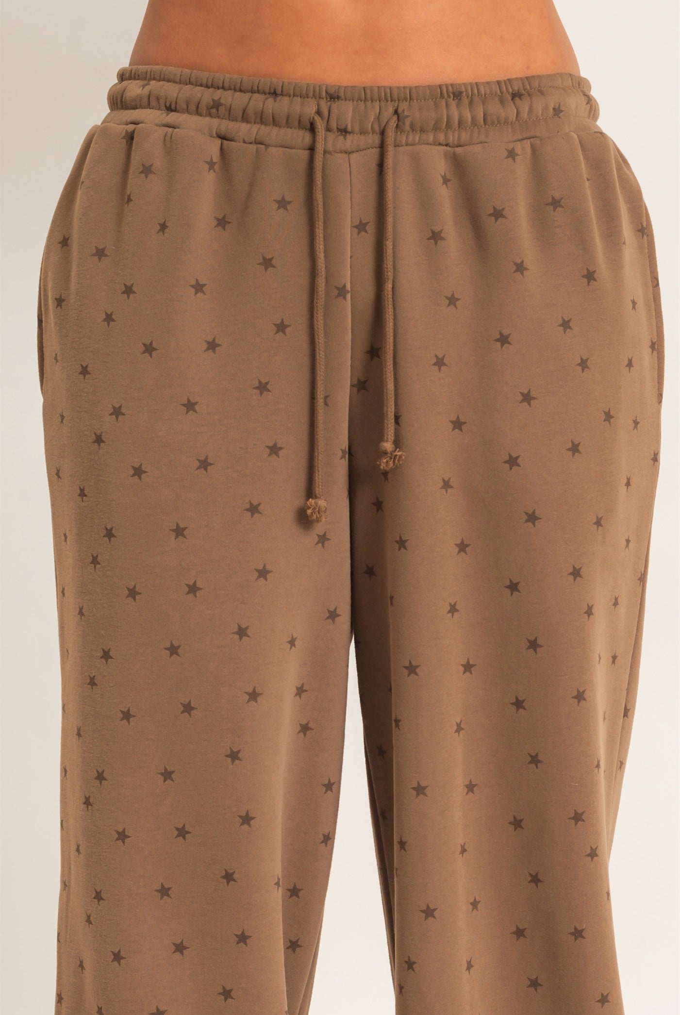 Wholesale Star Print Elastic Waist Jogger Pants Joggers DZ26E287 MOCHA DOUBLE ZERO