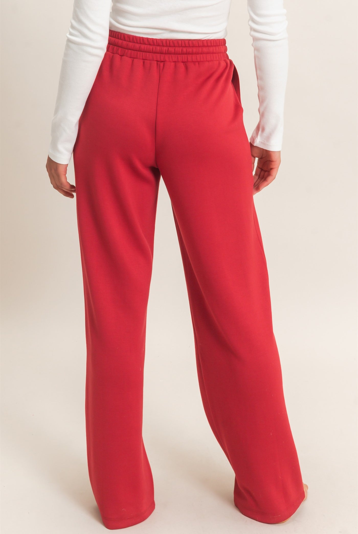 Wholesale Elastic Waist Straight Leg Pants Pants DZ26C969 DARK RED DOUBLE ZERO