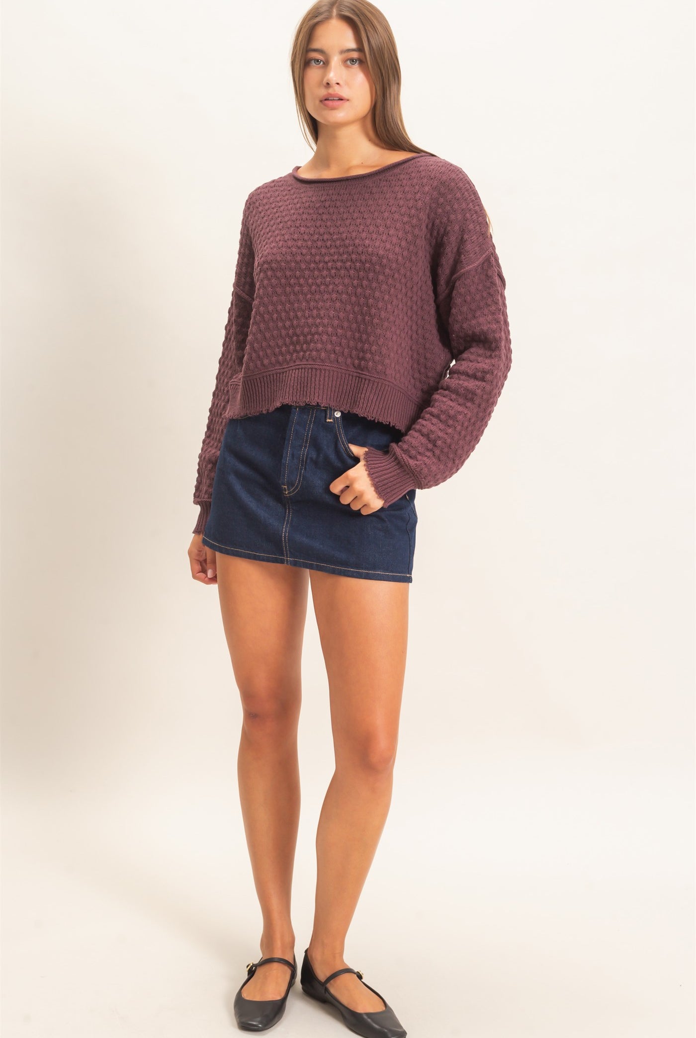 Wholesale Textured Boat Neck Sweater Sweaters DZ26E880 COCOA DOUBLE ZERO