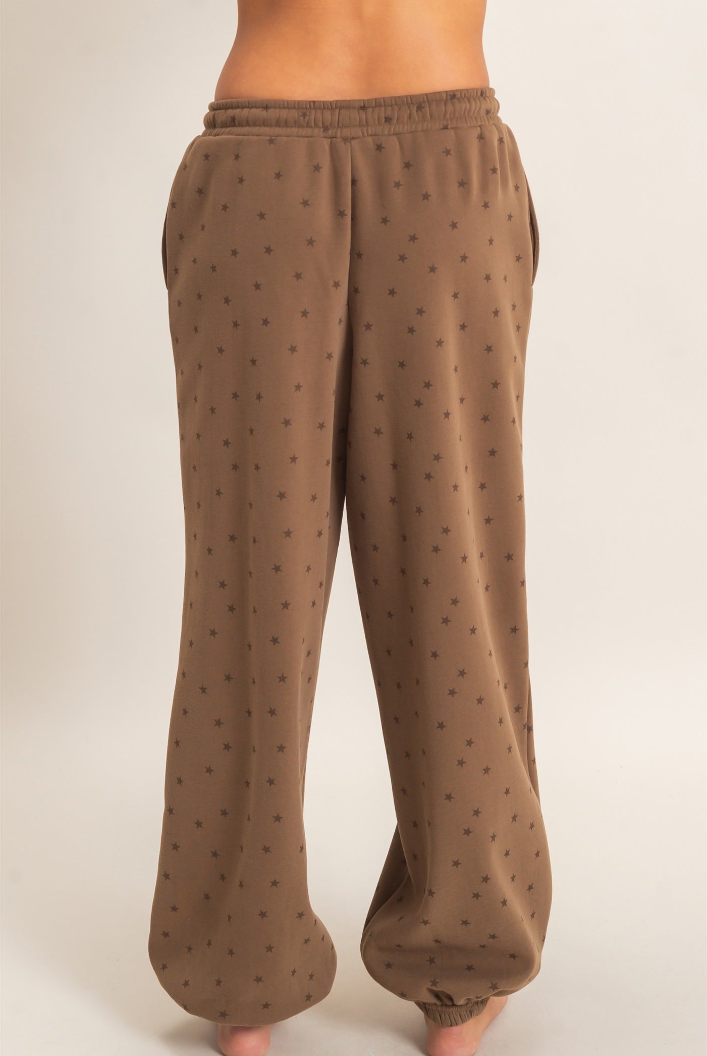Wholesale Star Print Elastic Waist Jogger Pants Joggers DZ26E287 MOCHA DOUBLE ZERO
