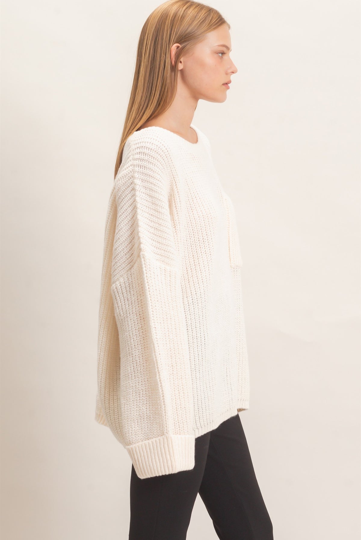 Wholesale Ribbed Knit Patch Pocket Sweater Sweaters HF26F177 OFF WHITE HYFVE