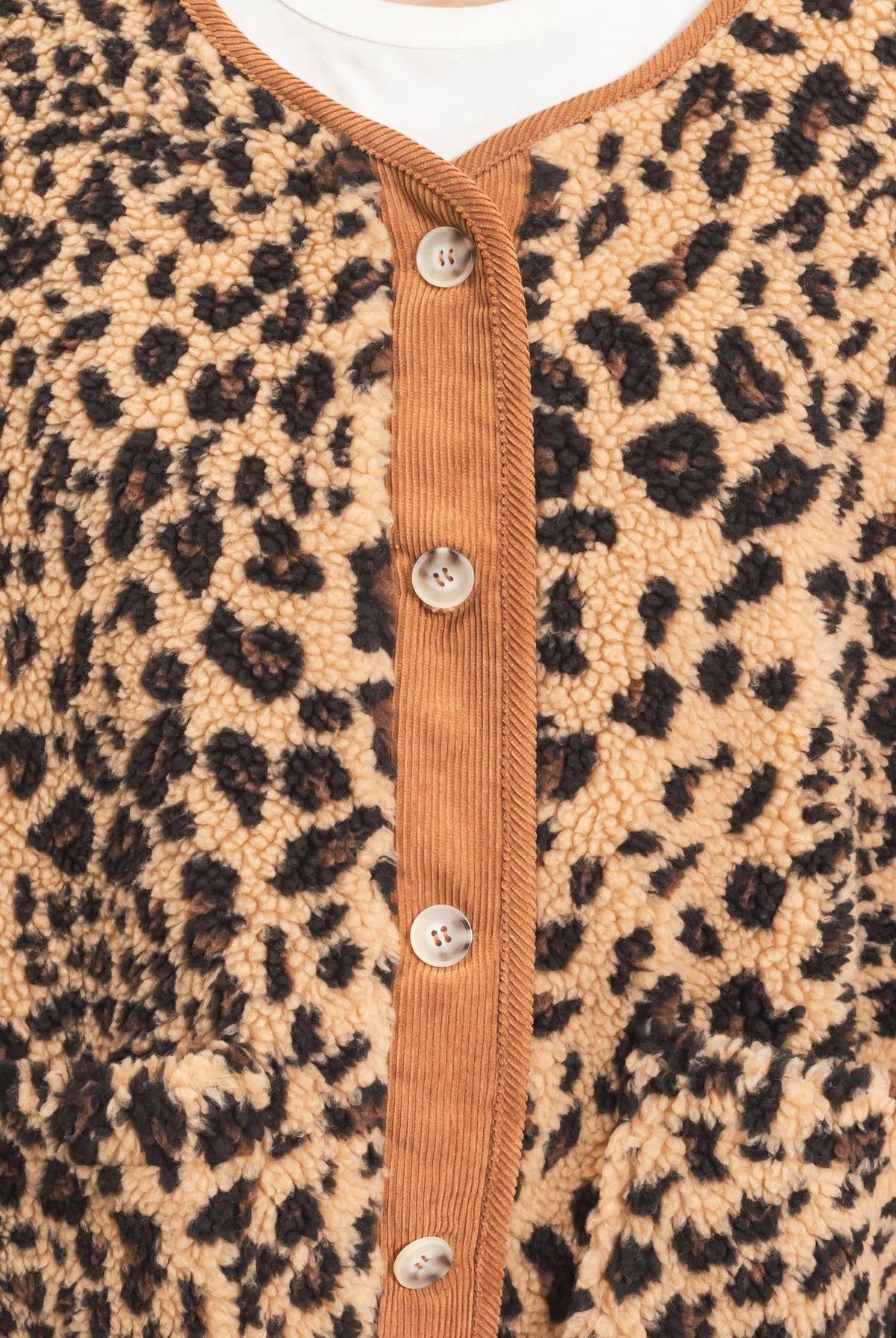 Wholesale Leopard Faux Fur Jacket With Contrast Trim Coats & Jackets HF26F162 TAUPE COMBO HYFVE