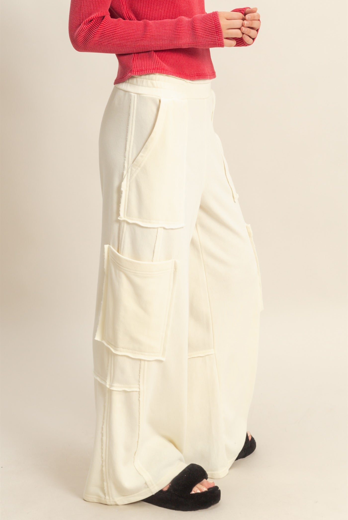 Wholesale Mineral Wash Oversized Utility Sweatpants Sweatpants DZ25C903 CREAM DOUBLE ZERO