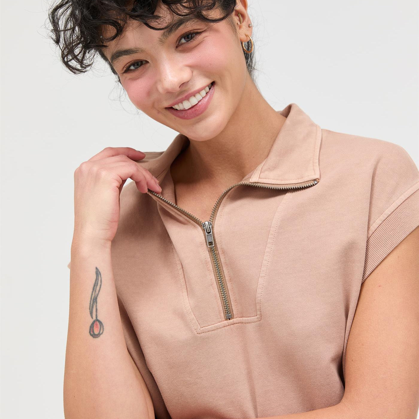 Wholesale Half Zip Up Mock Neck Mini Dress Dresses DZ26A030 DARK TAUPE DOUBLE ZERO