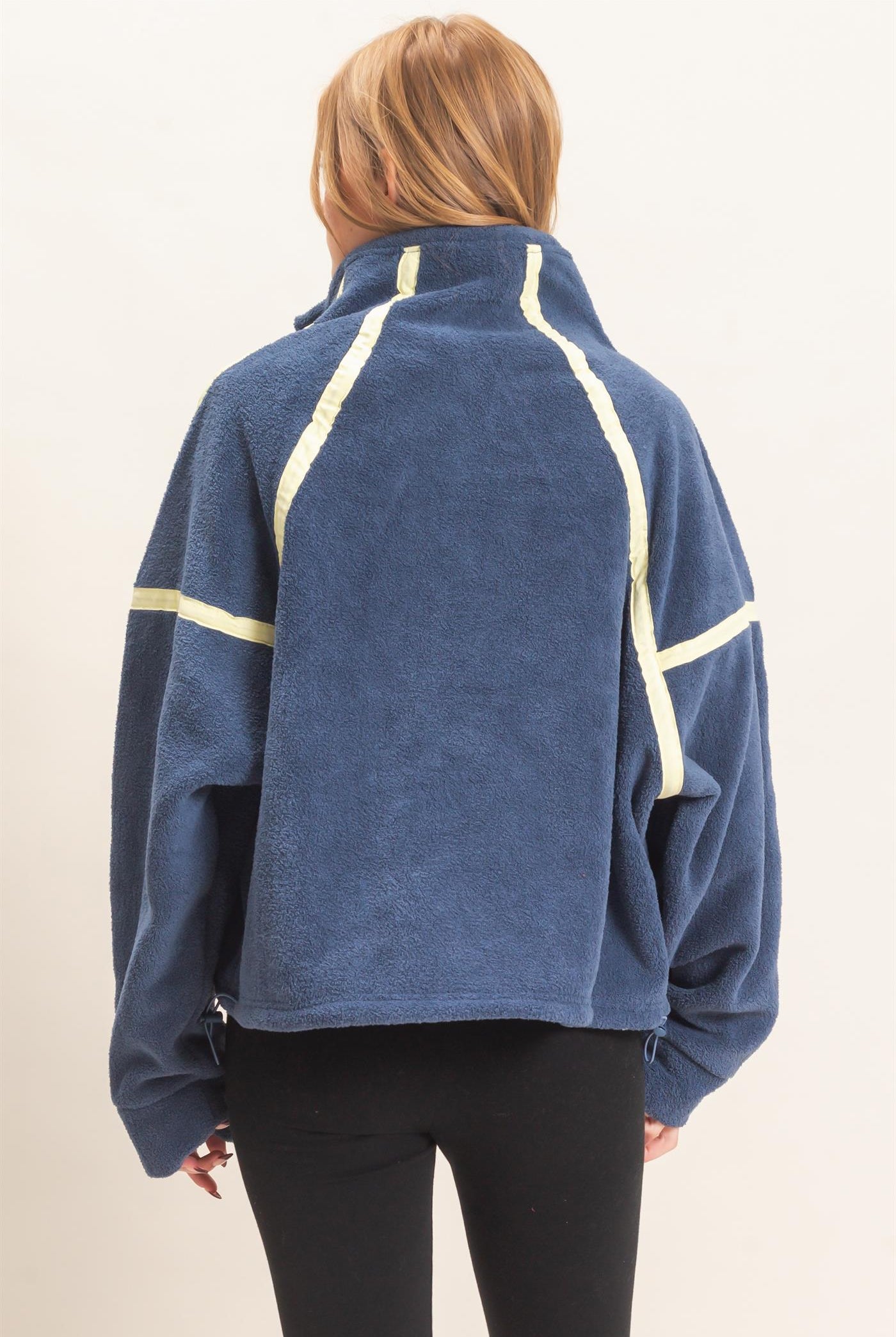 Wholesale Contrast Trim Half-Zip Fleece Pullover Outerwear HF26F206-D NAVY HYFVE