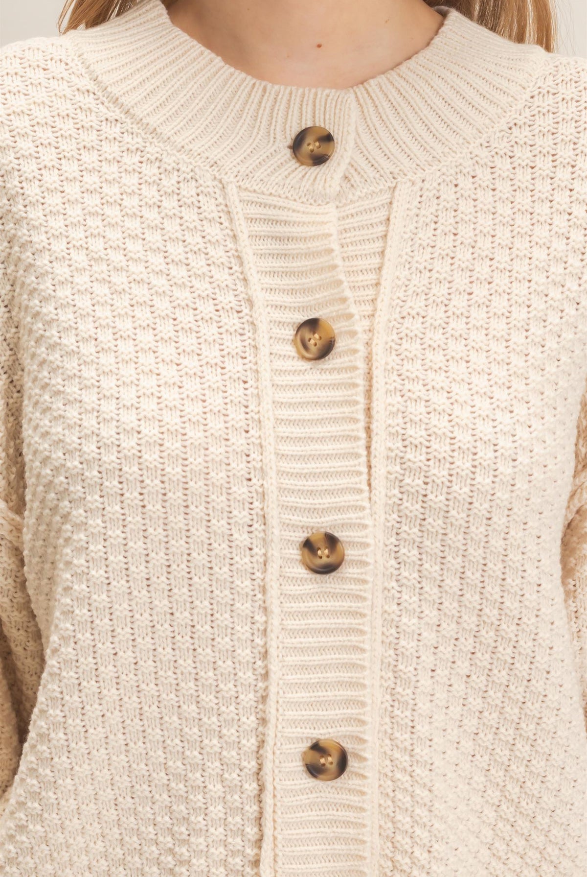Wholesale Textured Knit Button-Front Cardigan Cardigans HF26C409 IVORY HYFVE