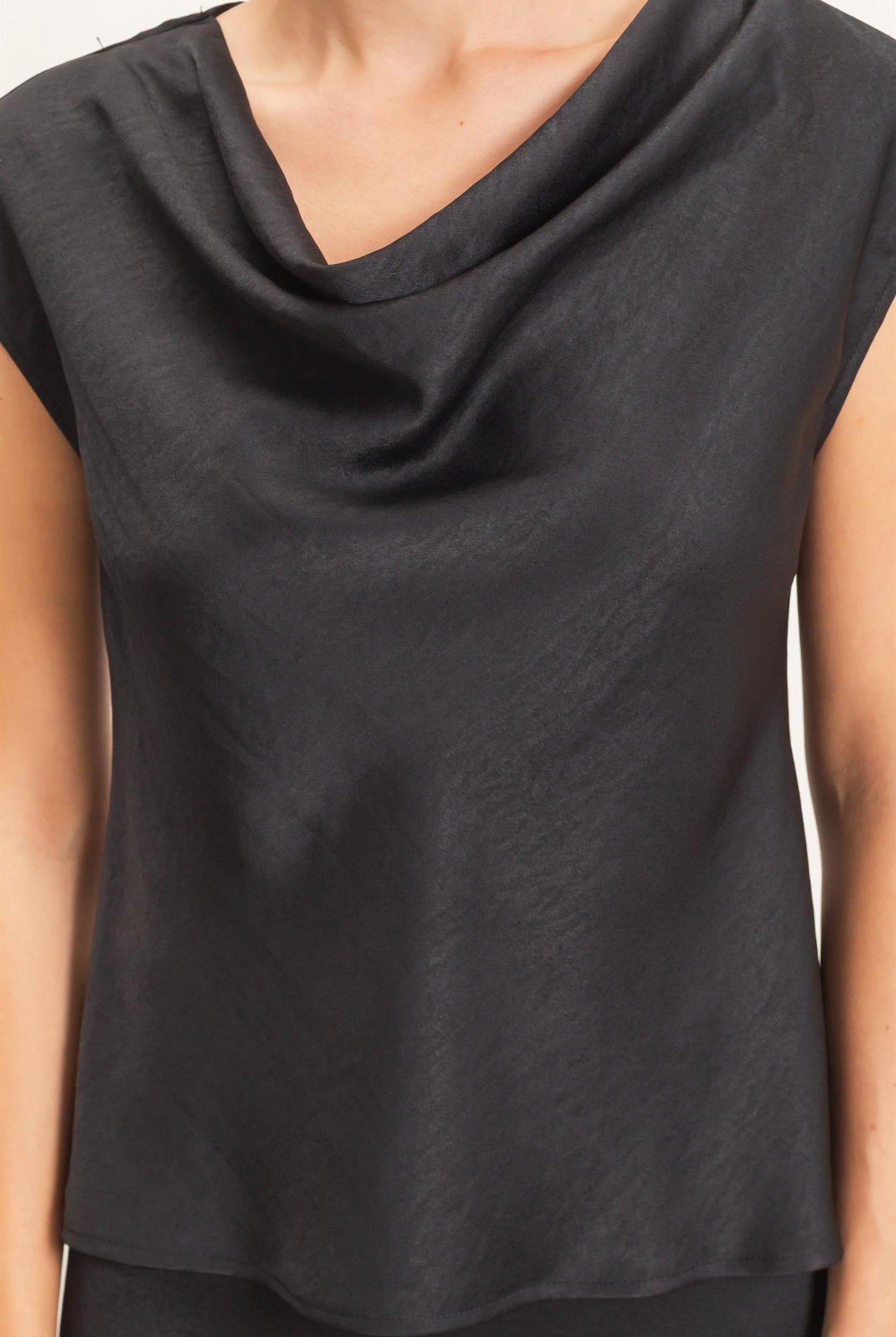 Wholesale Satin Cowl Neck Top And Skirt Set Clothing HF26C690-SET BLACK HYFVE