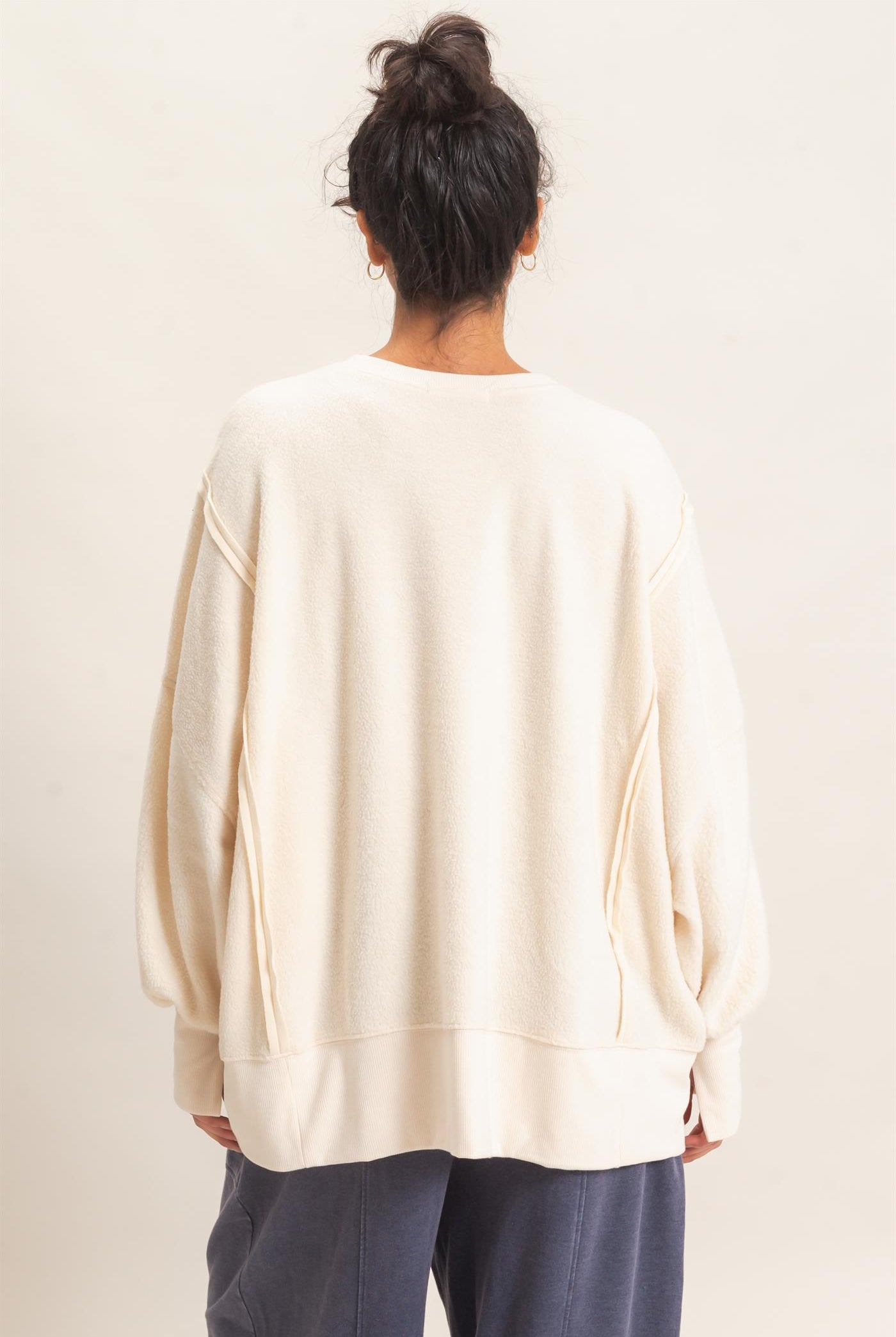 Wholesale Oversized Raw Edge Crew Neck Sweatshirt Sweatshirts DZ26E273 IVORY DOUBLE ZERO
