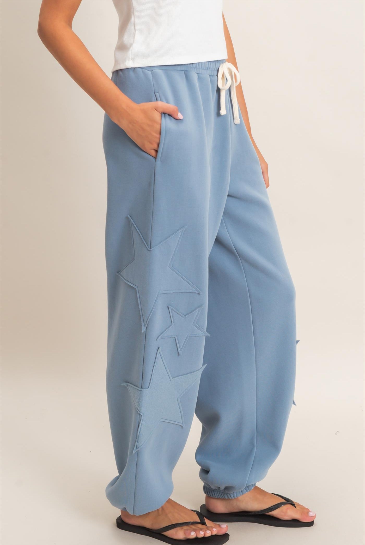 Wholesale Star Patch Jogger Pants Joggers DZ26E889 DUSTY BLUE DOUBLE ZERO