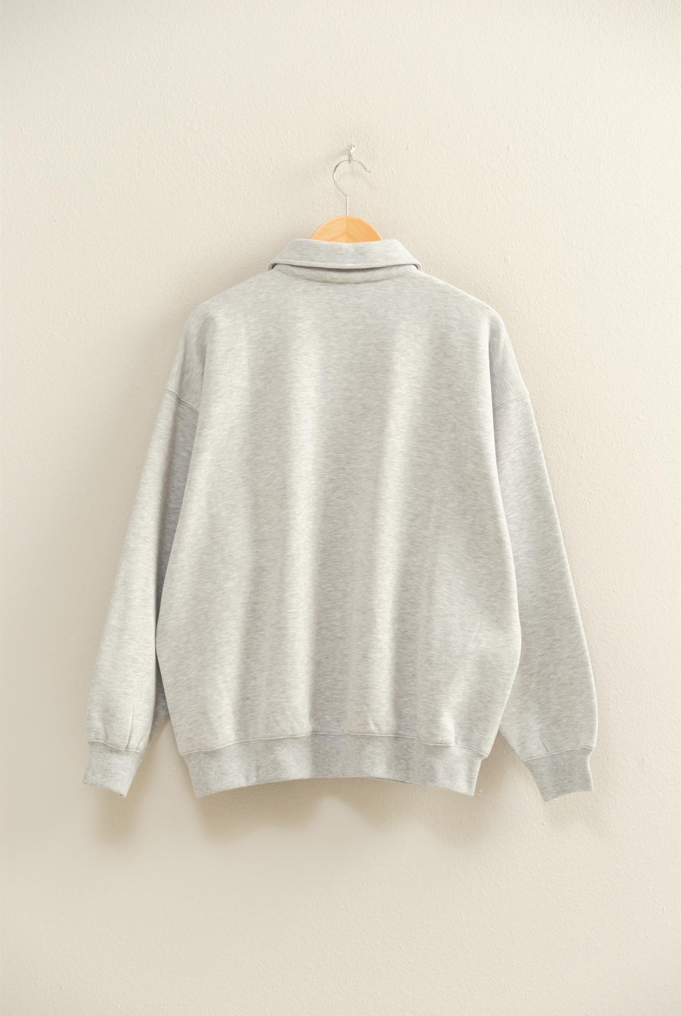 Wholesale Oversized Polo Collared Pullover Sweatshirts DZ25F074 HEATHER GRAY DOUBLE ZERO