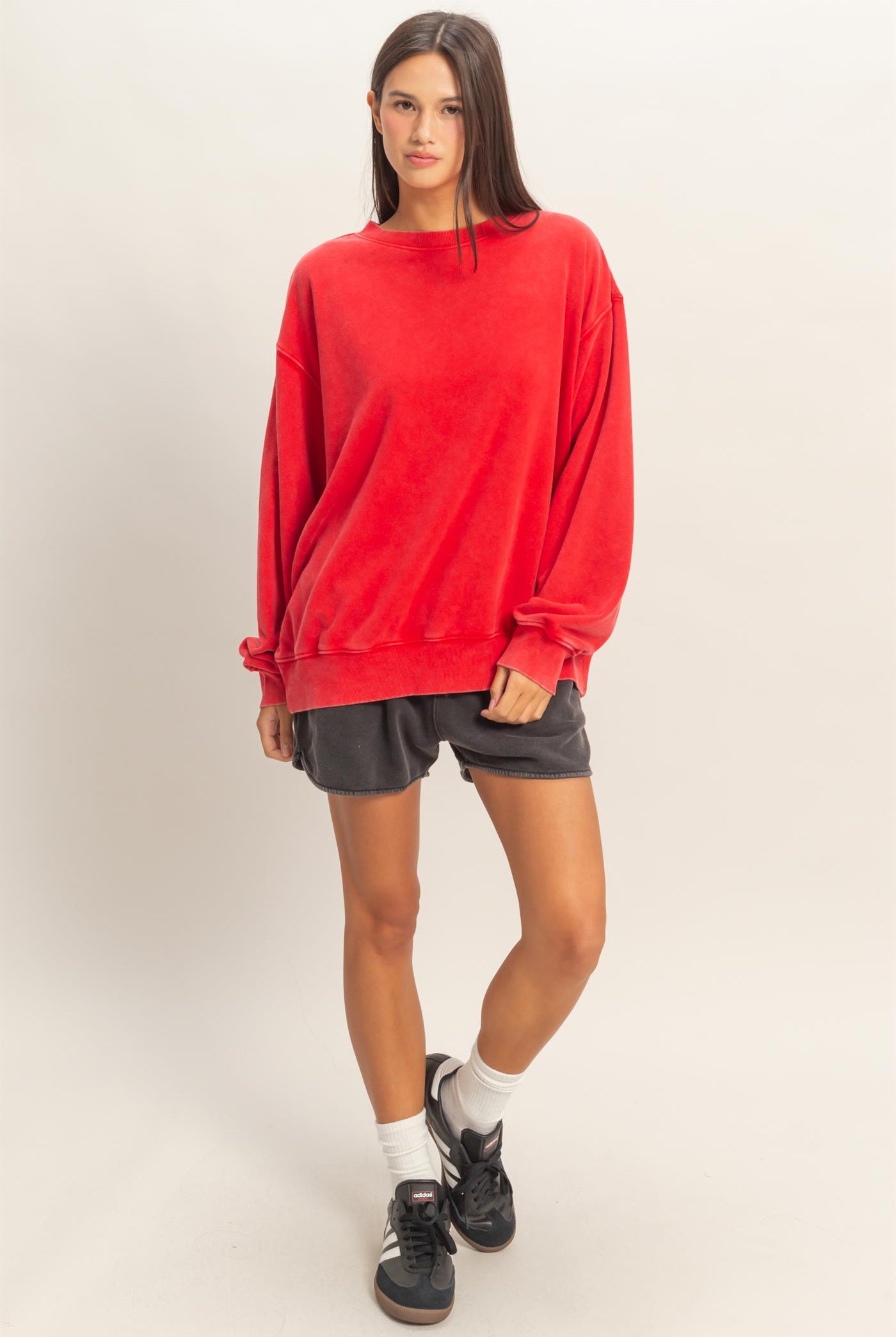 Wholesale Mineral Washed Crew Neck Sweatshirt Sweatshirts DZ26A262 RED DOUBLE ZERO
