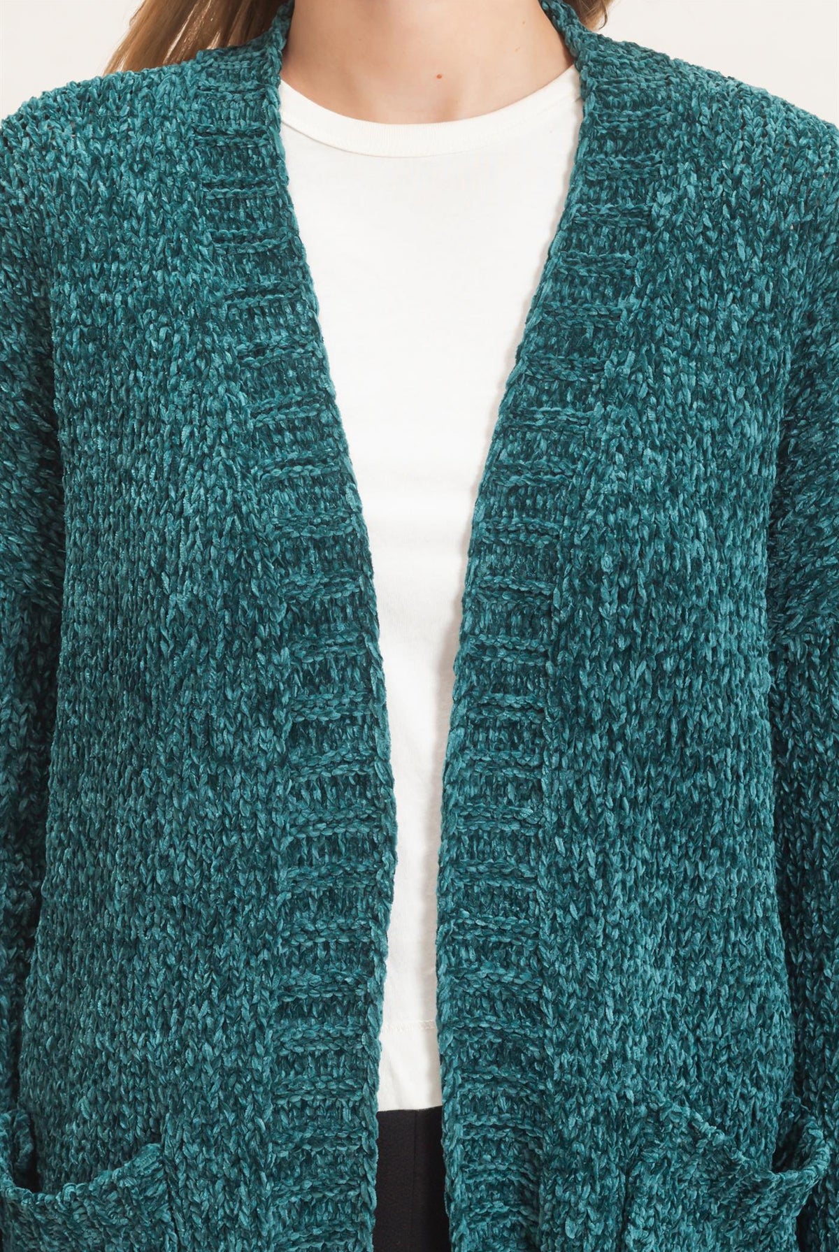 Wholesale Patch Pocket Chenille Cardigan Cardigans HF26E839 EMERALD GREEN HYFVE