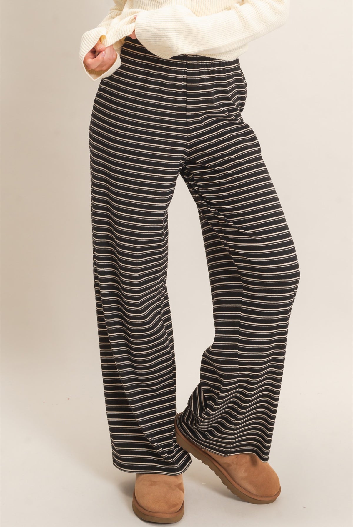 Wholesale Striped Elastic Waist Pants Pants HF26C677 BLACK HYFVE
