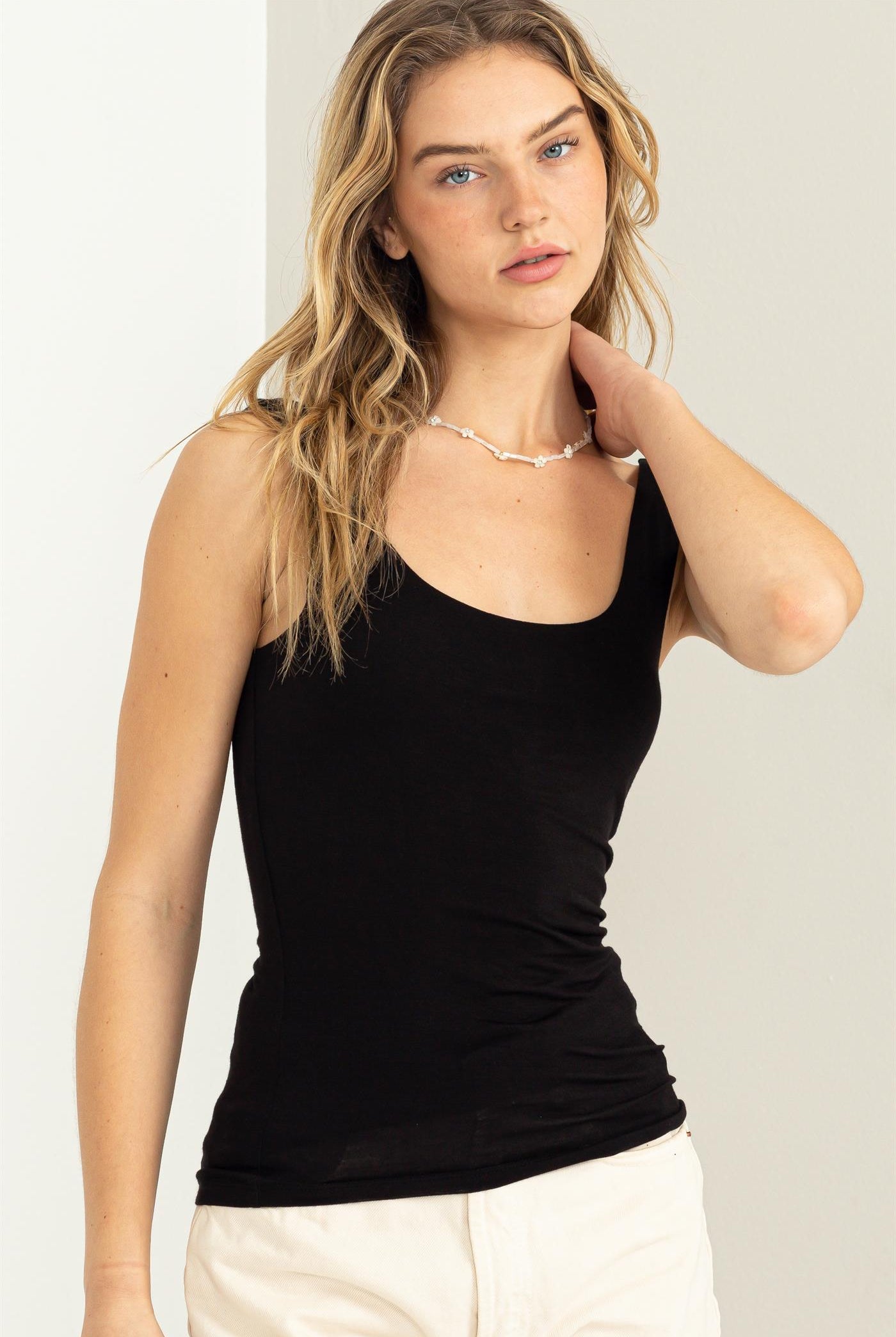 Wholesale Scoop Neck Tank Top Clothing Tops DZ23A793 BLACK DOUBLE ZERO