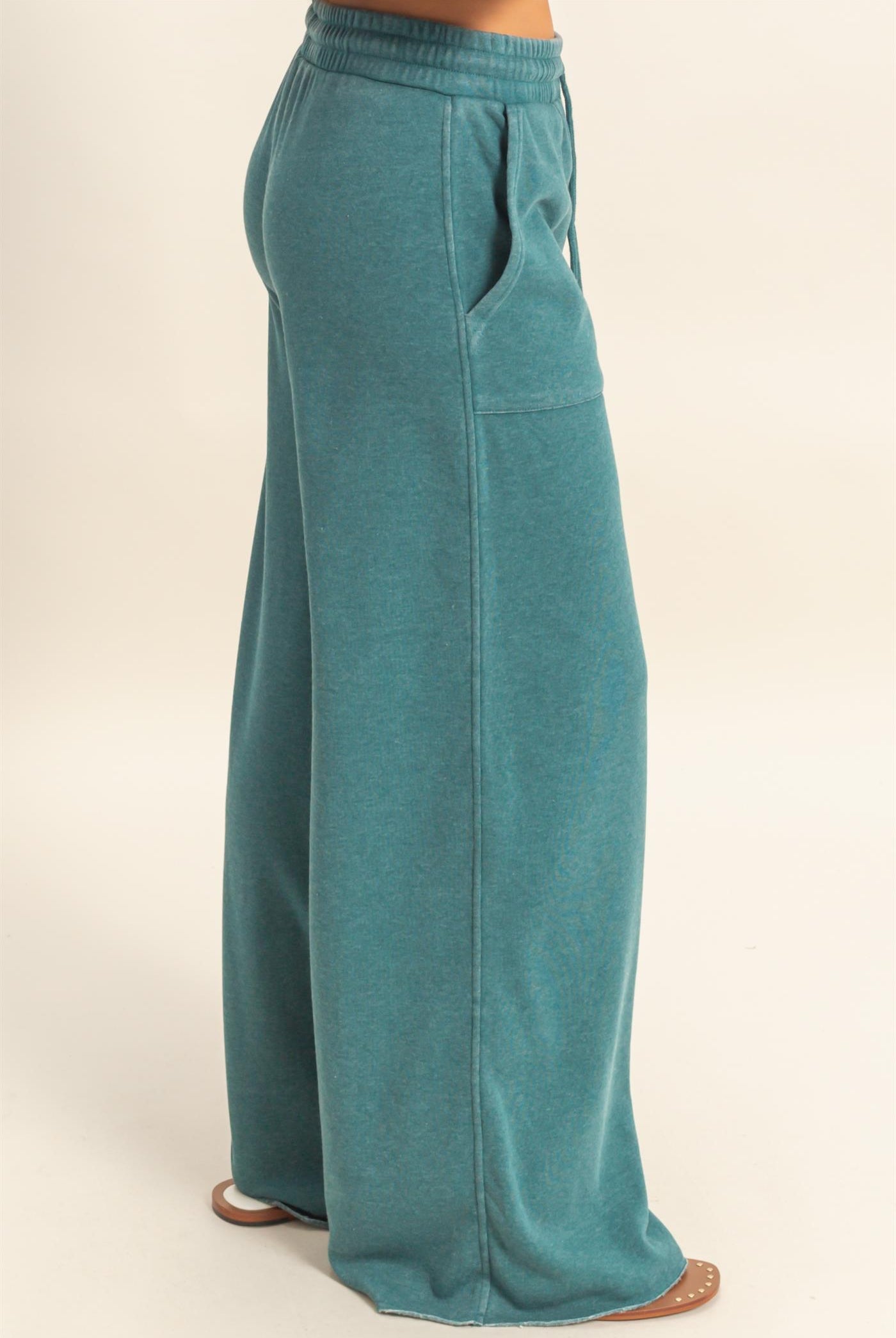 Wholesale Burnout French Terry Wide-Leg Pants Pants DZ26A259 DARK TEAL DOUBLE ZERO