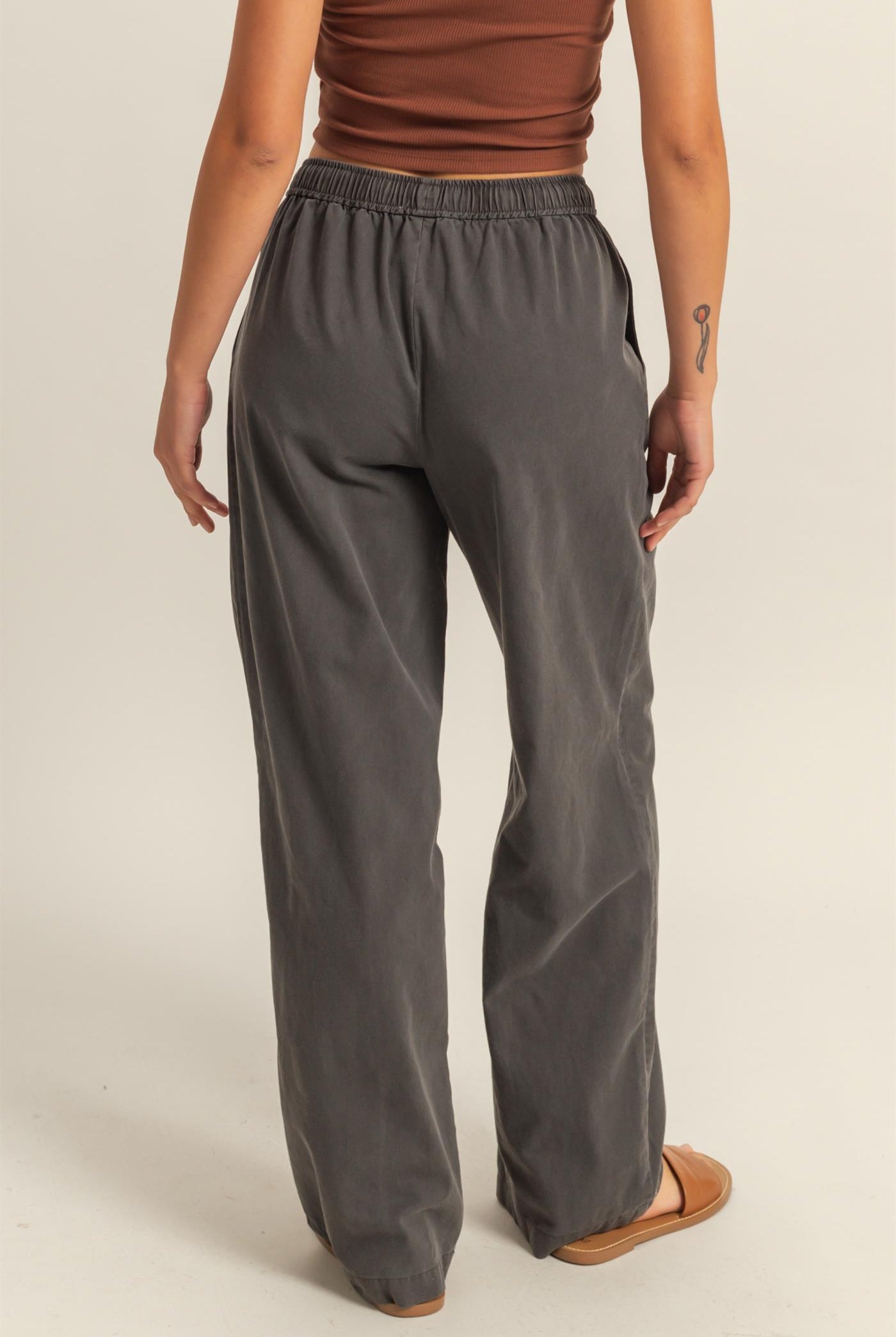 Wholesale Drawstring Waist Straight Leg Pants Pants DZ24A339 BLACK DOUBLE ZERO