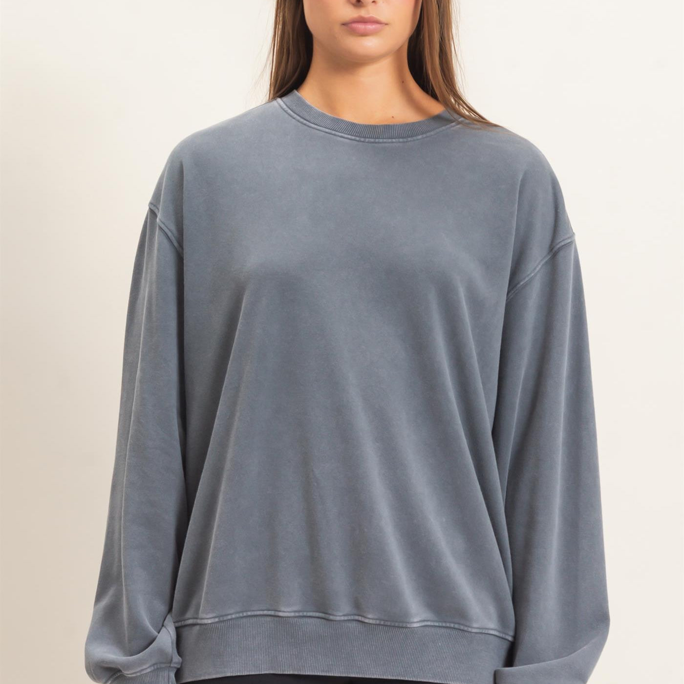 Wholesale Mineral Wash Crew Neck Sweatshirt Sweatshirts DZ26E990 DARK GRAY DOUBLE ZERO