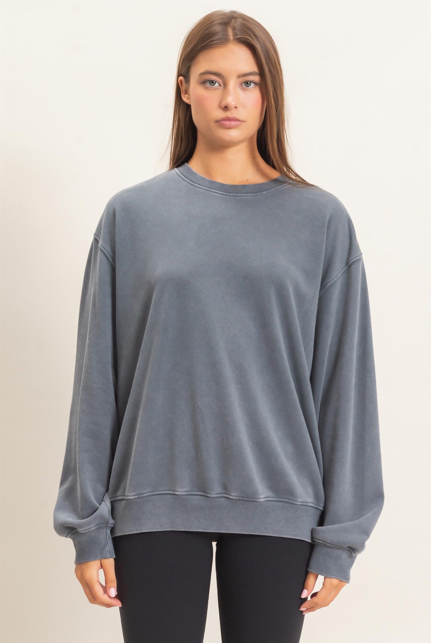 Wholesale Mineral Wash Crew Neck Sweatshirt Sweatshirts DZ26E990 DARK GRAY DOUBLE ZERO