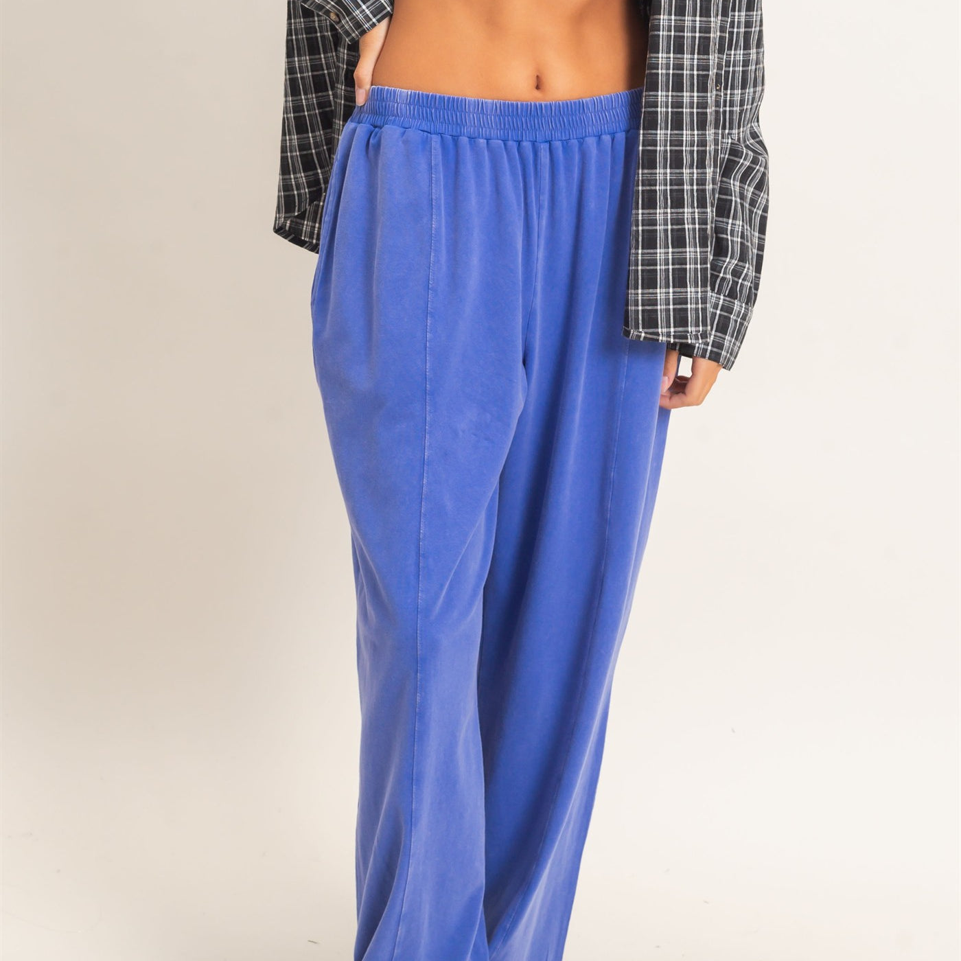 Wholesale Mineral Wash Elastic Waist Jogger Pants Joggers DZ26F405 COBALT DOUBLE ZERO