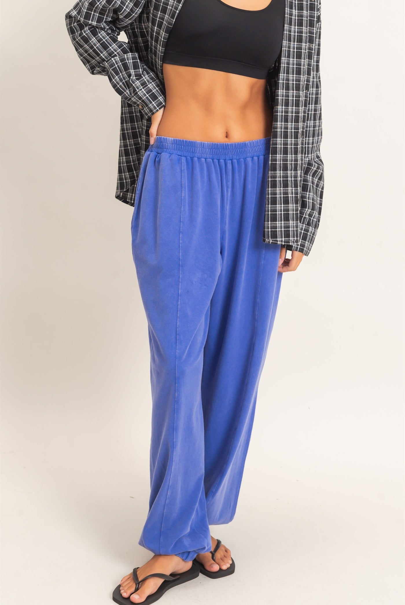 Wholesale Mineral Wash Elastic Waist Jogger Pants Joggers DZ26F405 COBALT DOUBLE ZERO