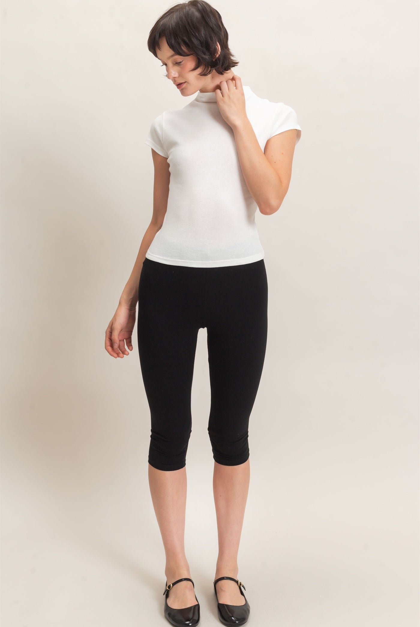 Wholesale Mock Neck Cap Sleeve Top Clothing Tops DZ26E323 WHITE DOUBLE ZERO
