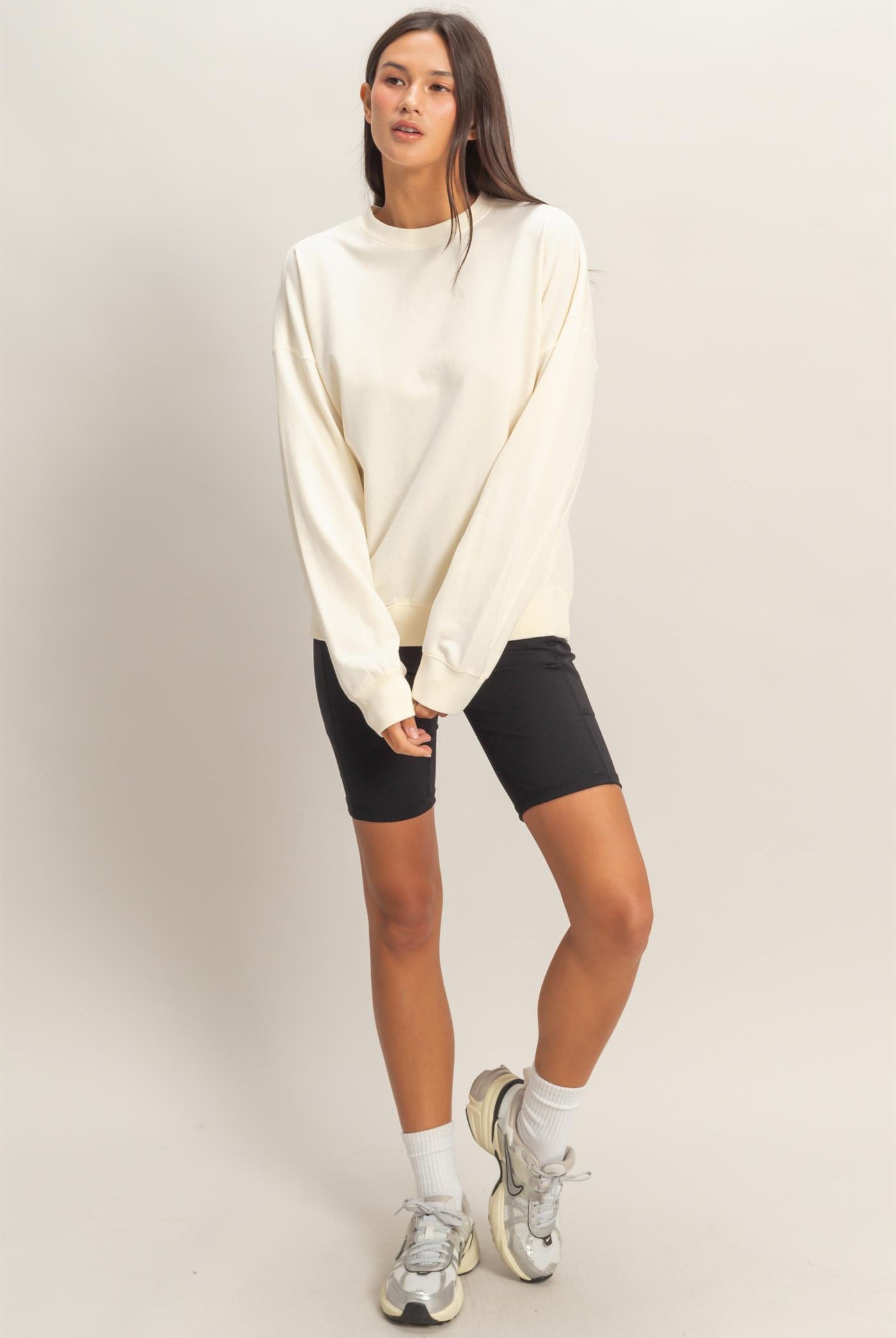 Wholesale Ribbed Crew Neck Sweatshirt Sweatshirts DZ26A265 CREAM DOUBLE ZERO