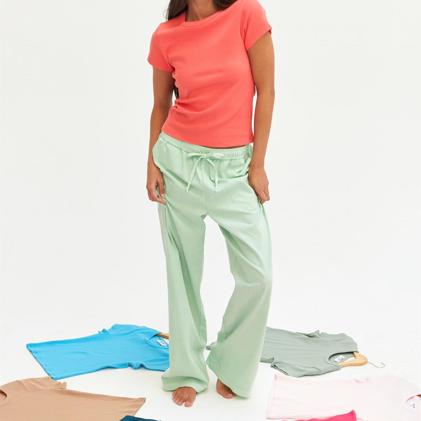 Wholesale Drawstring Waist Straight Leg Pants Pants DZ24A339 MINT DOUBLE ZERO