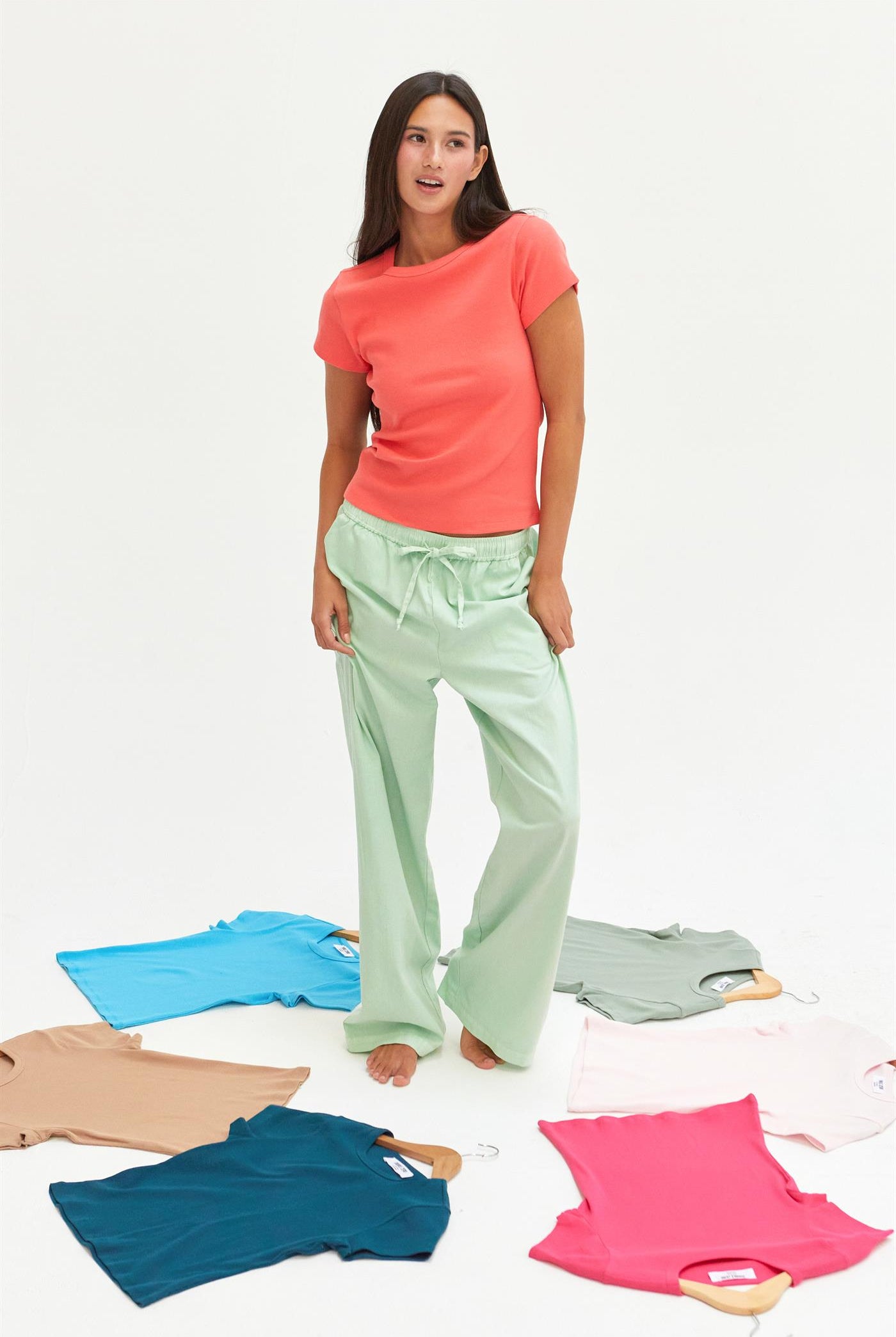 Wholesale Drawstring Waist Straight Leg Pants Pants DZ24A339 MINT DOUBLE ZERO