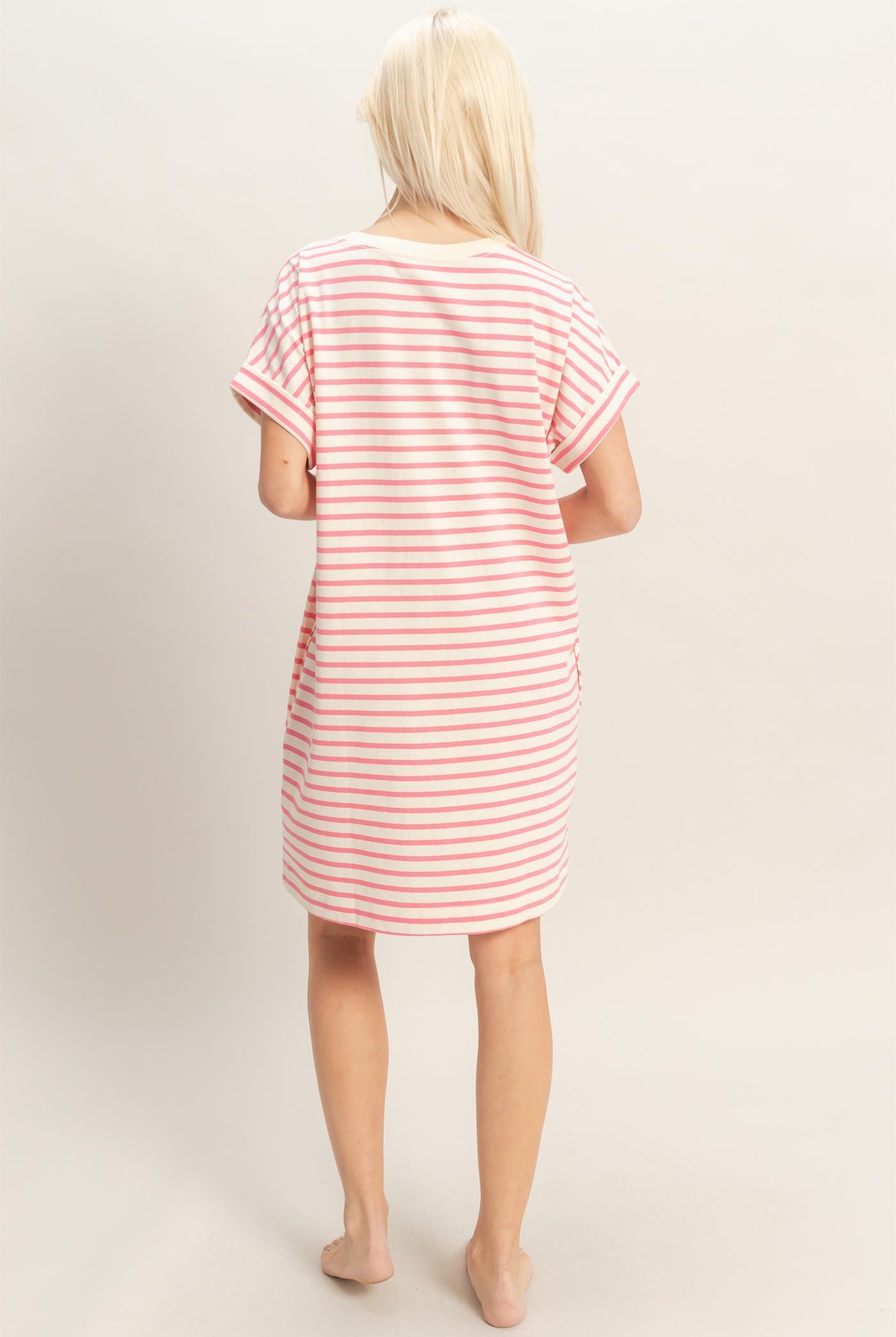 Wholesale Striped T-Shirt Mini Dress Dresses DZ26C067 PINK DOUBLE ZERO