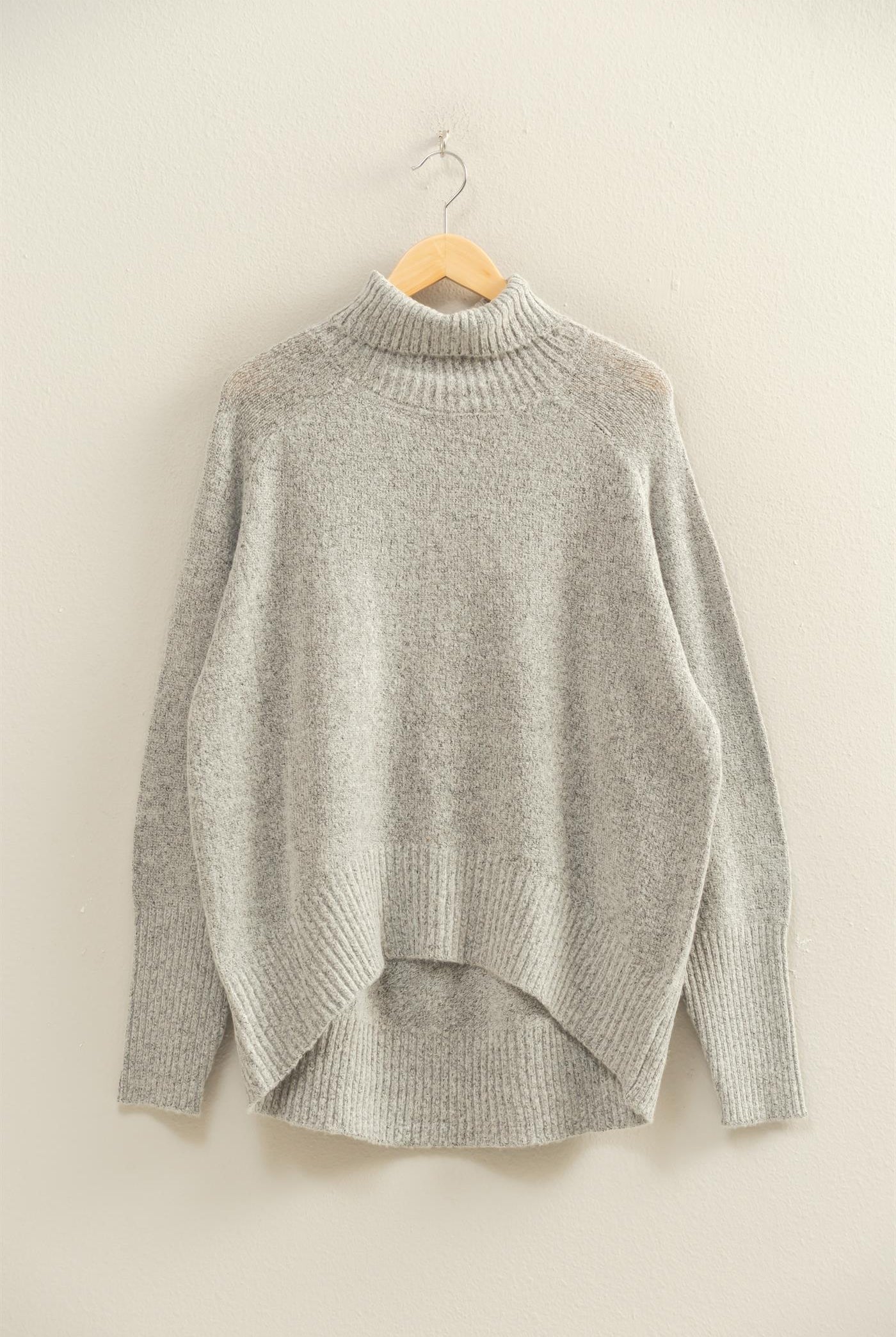 Wholesale Oversized High Low Turtleneck Sweater Sweaters DZ25C943 HEATHER GRAY DOUBLE ZERO
