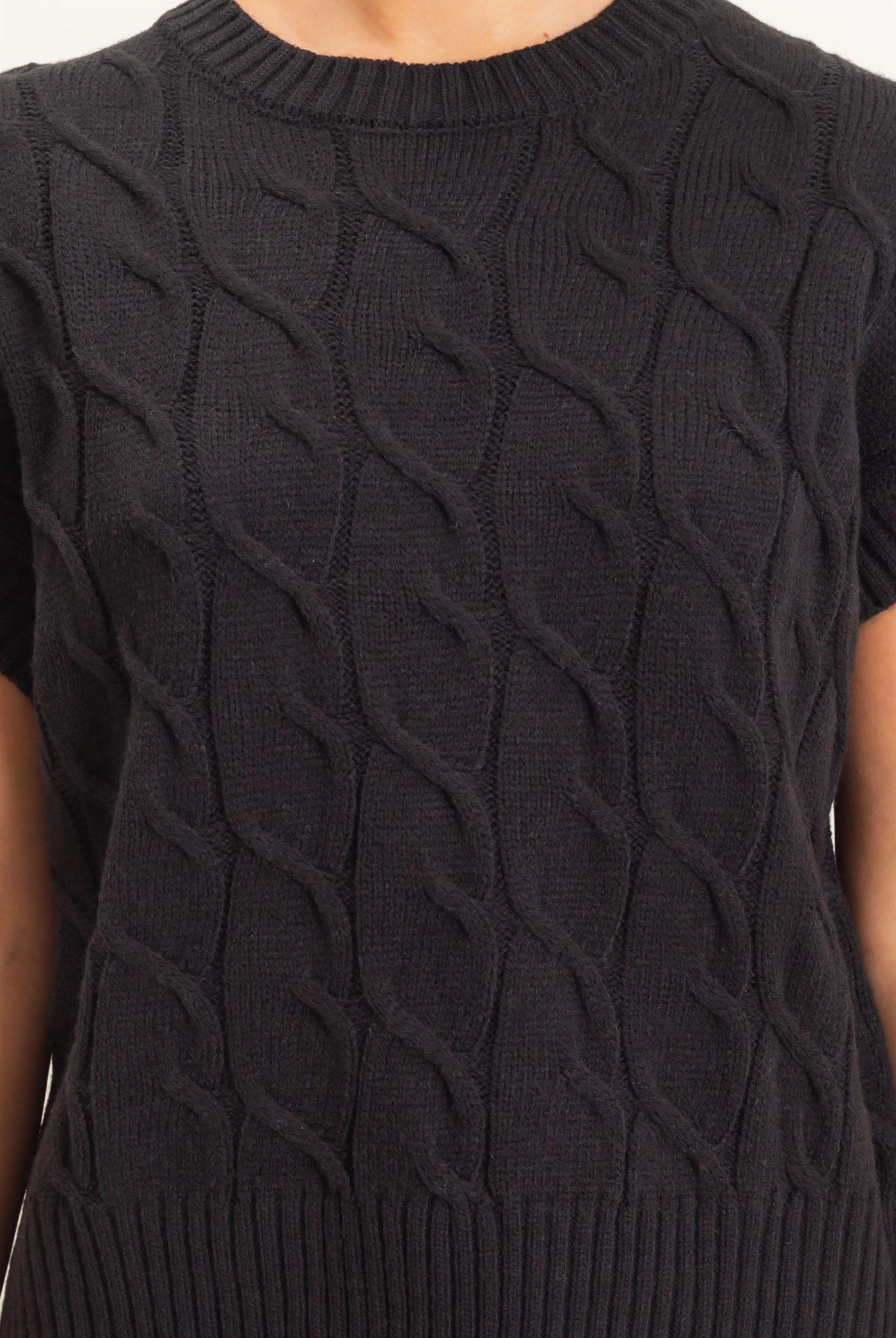 Wholesale Cable Knit Cap Sleeve Sweater Sweaters DZ26C974 BLACK DOUBLE ZERO