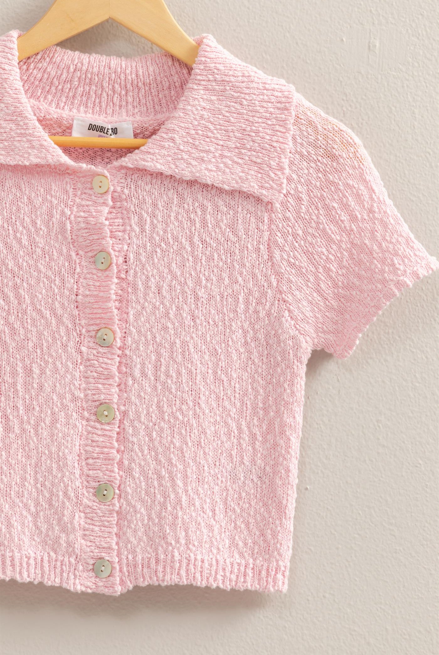 Wholesale Everyday Button-Front Crop Sweater Top Clothing Tops DZ25C171 SOFT PINK DOUBLE ZERO