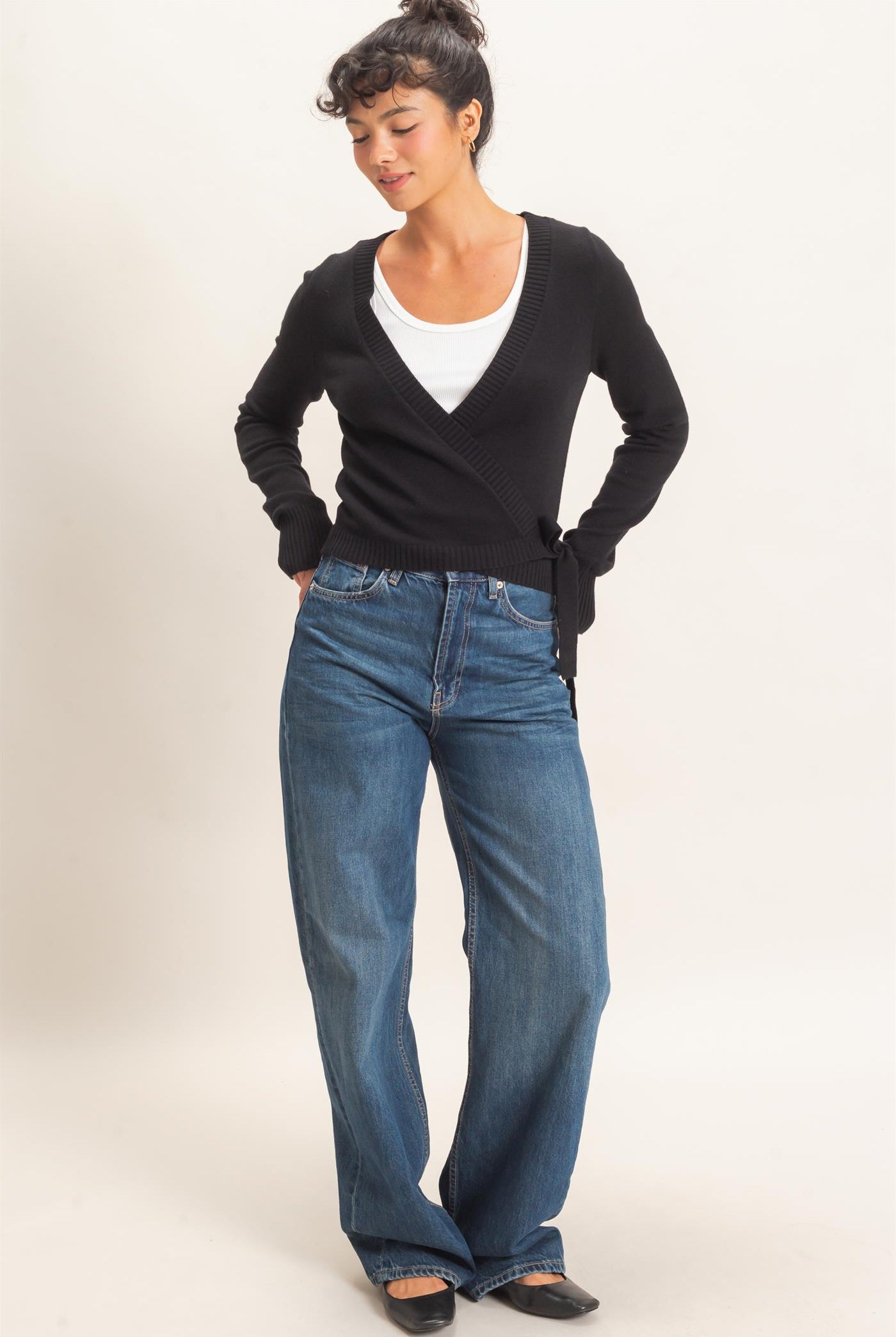 Wholesale Wrap Knit Cardigan Sweaters DZ26F393 BLACK DOUBLE ZERO