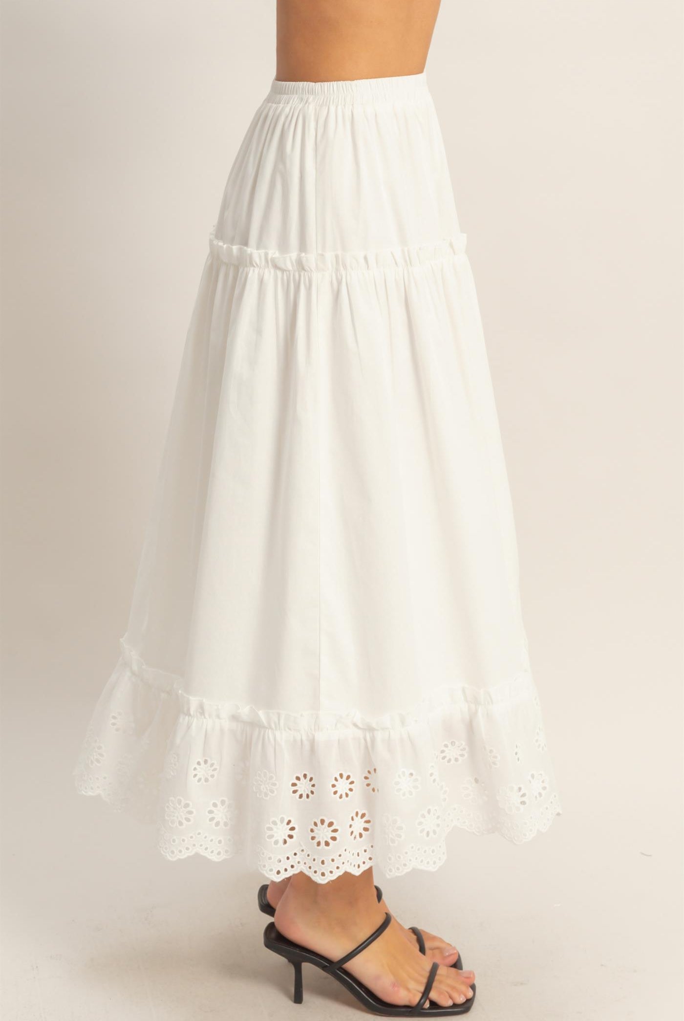 Wholesale Tiered Eyelet Maxi Skirt Skirts HF26C313 WHITE HYFVE