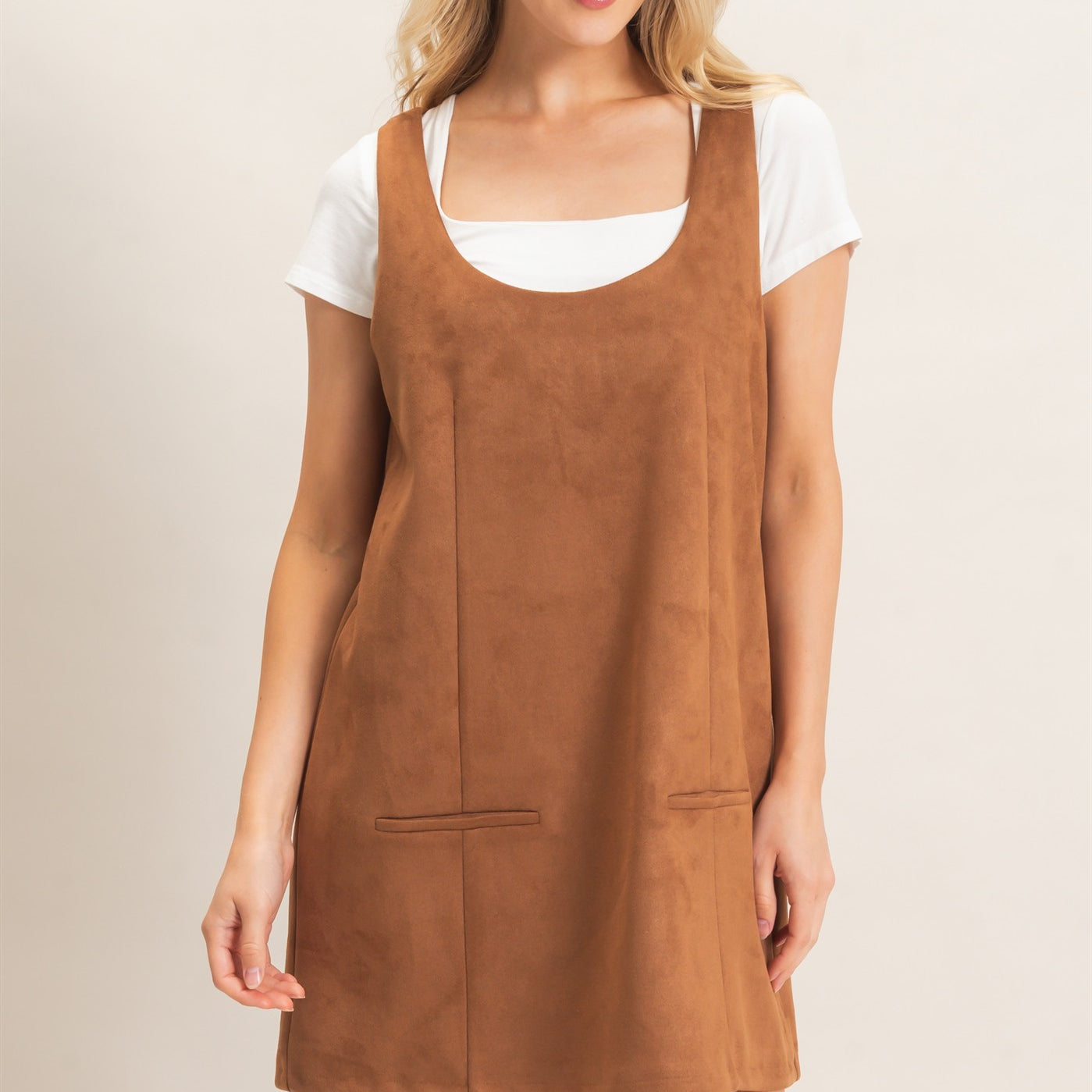 Wholesale Sleeveless Suede Mini Dress Dresses HF26F219 CAMEL HYFVE