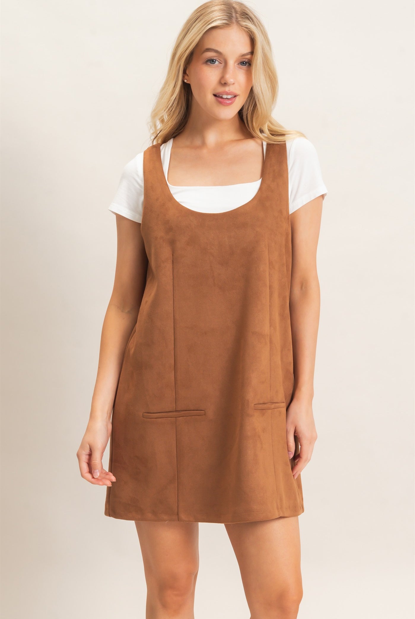 Wholesale Sleeveless Suede Mini Dress Dresses HF26F219 CAMEL HYFVE