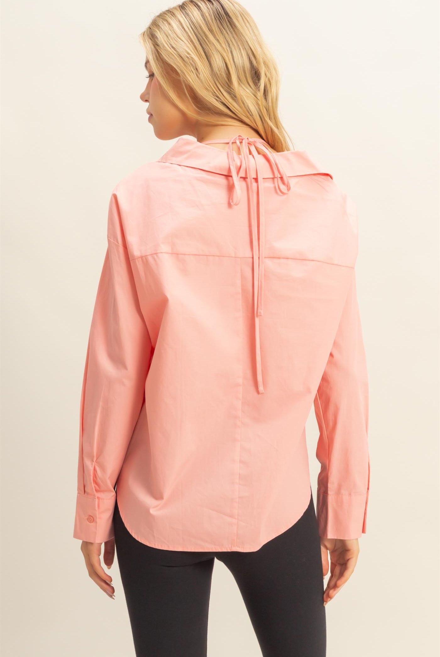 Wholesale Off-The-Shoulder Asymmetrcal Button-Up Shirt Clothing Tops HF22G139 BLUSH HYFVE