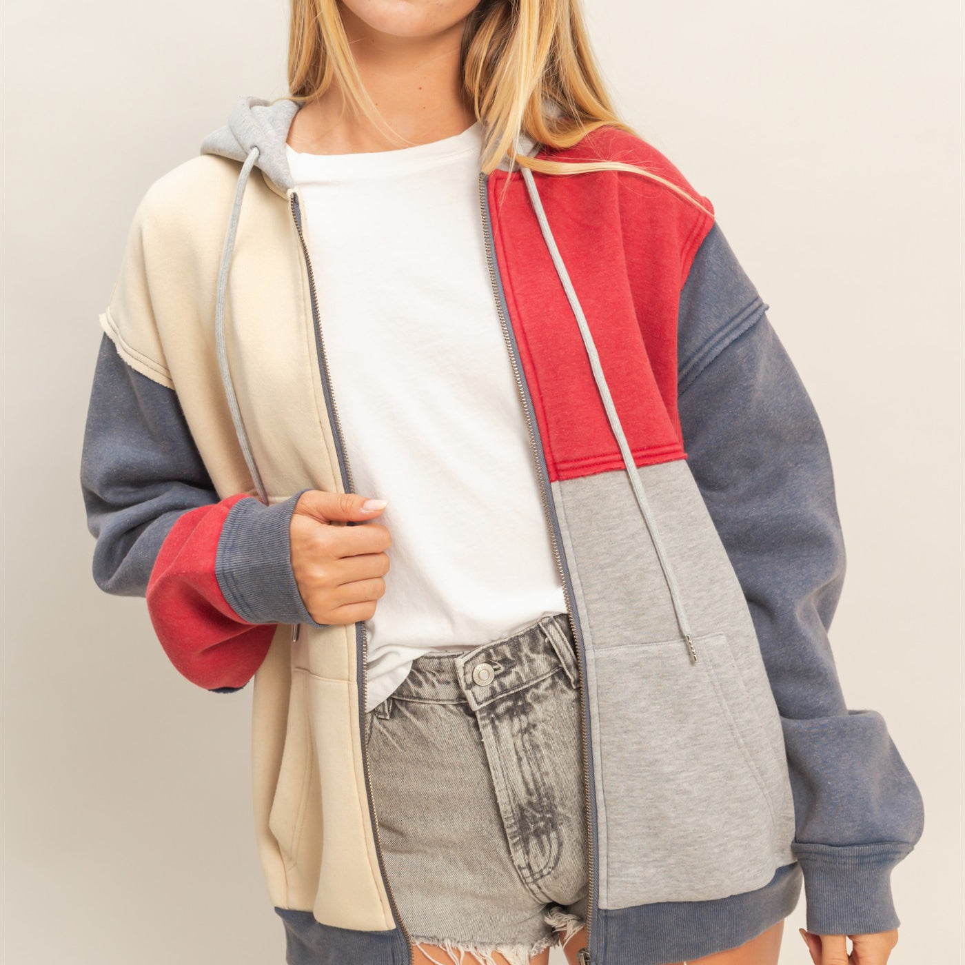 Wholesale Mineral Washed Colorblock Hoodie Jacket Hoodies HF26A959 NAVY COMBO HYFVE