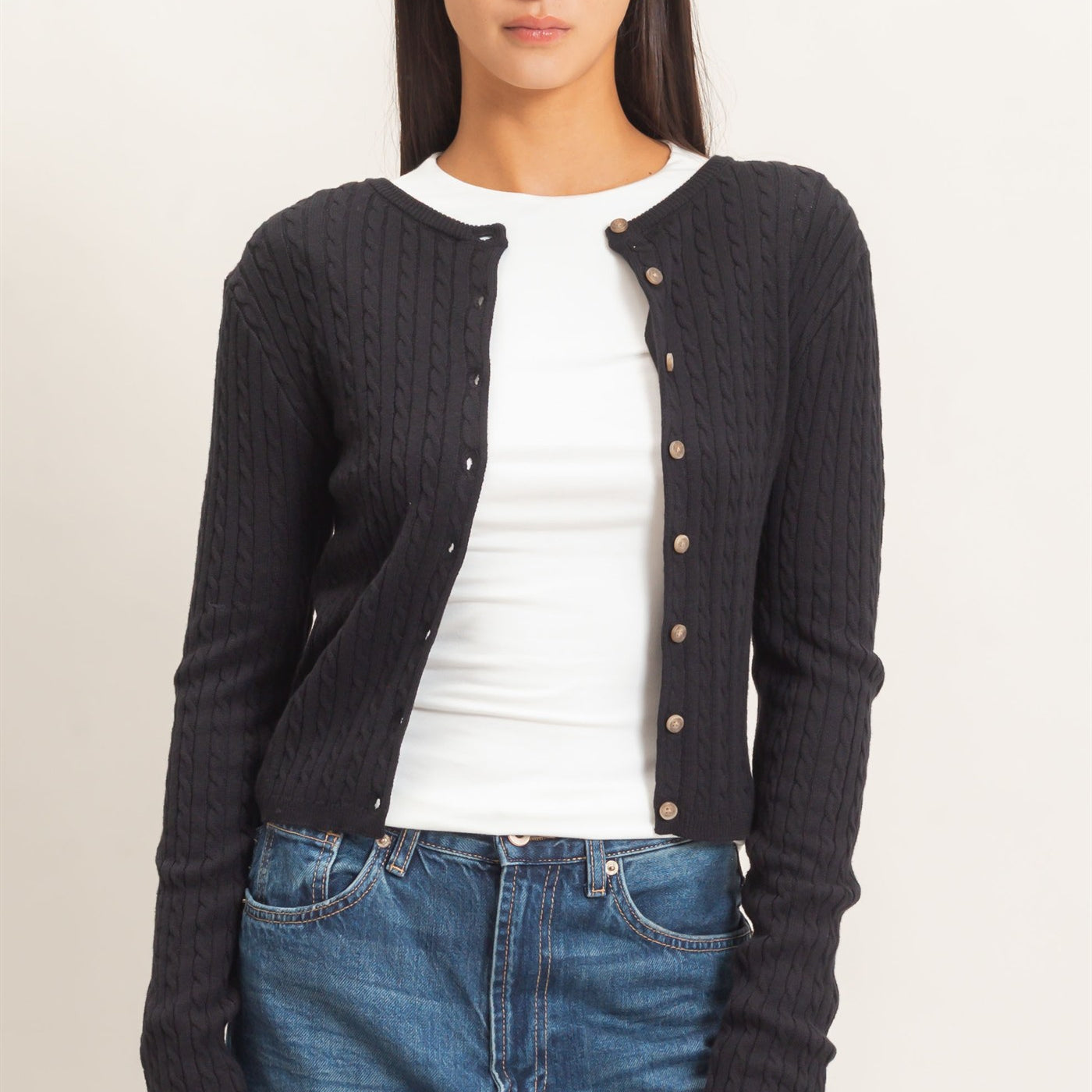 Wholesale Cable Knit Cardigan Cardigans DZ26E256 BLACK DOUBLE ZERO