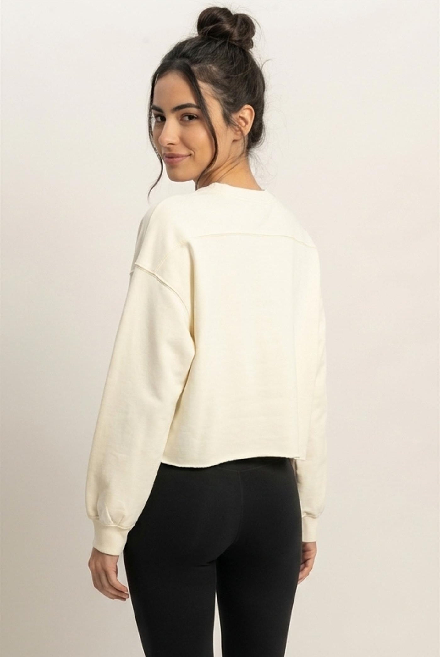 Wholesale Mineral Wash Raw Hem Cropped Sweatshirt Sweatshirts DZ26C968 CREAM DOUBLE ZERO