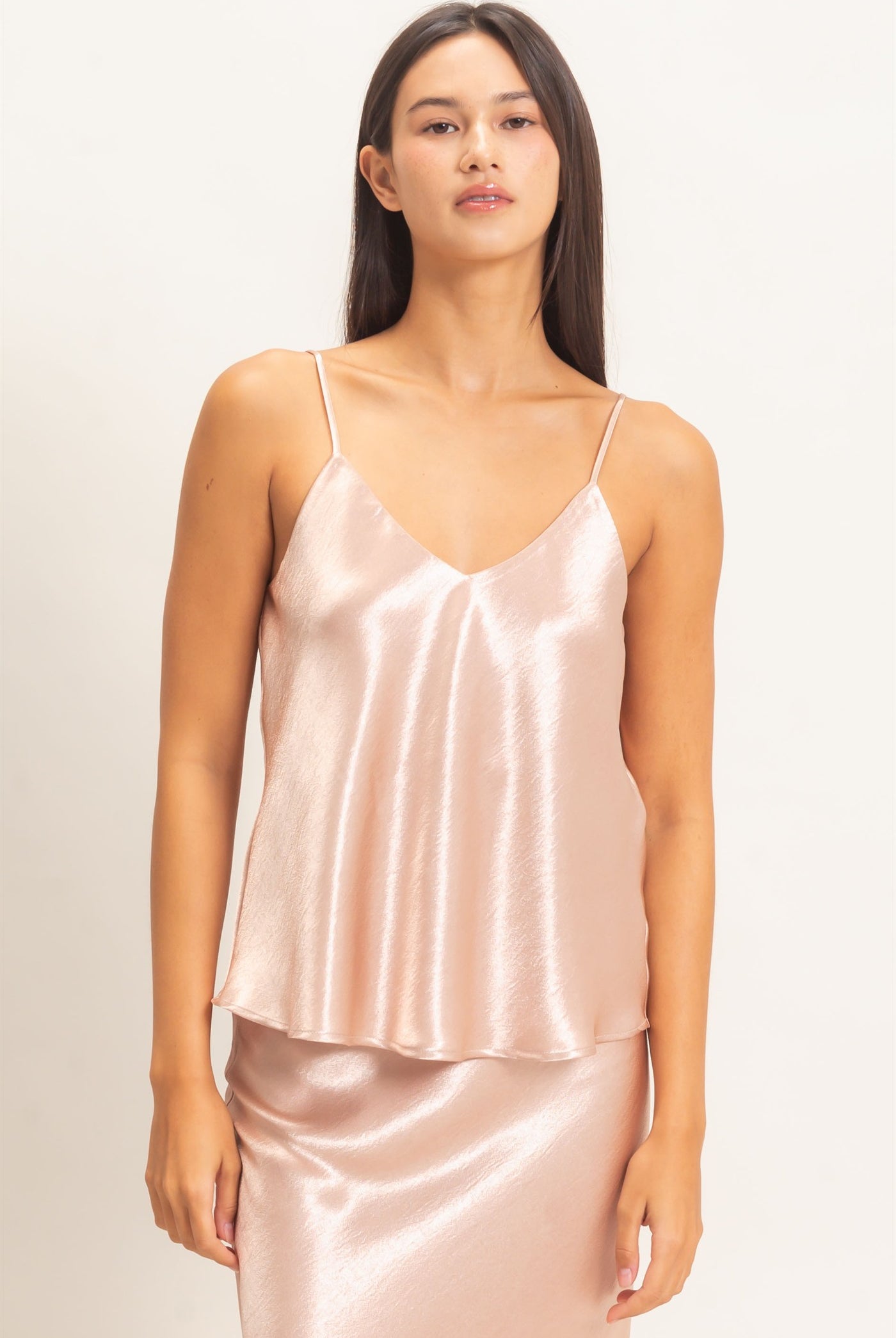 Wholesale V-Neck Satin Cami Top Camisoles DZ26C976 DARK TAUPE DOUBLE ZERO