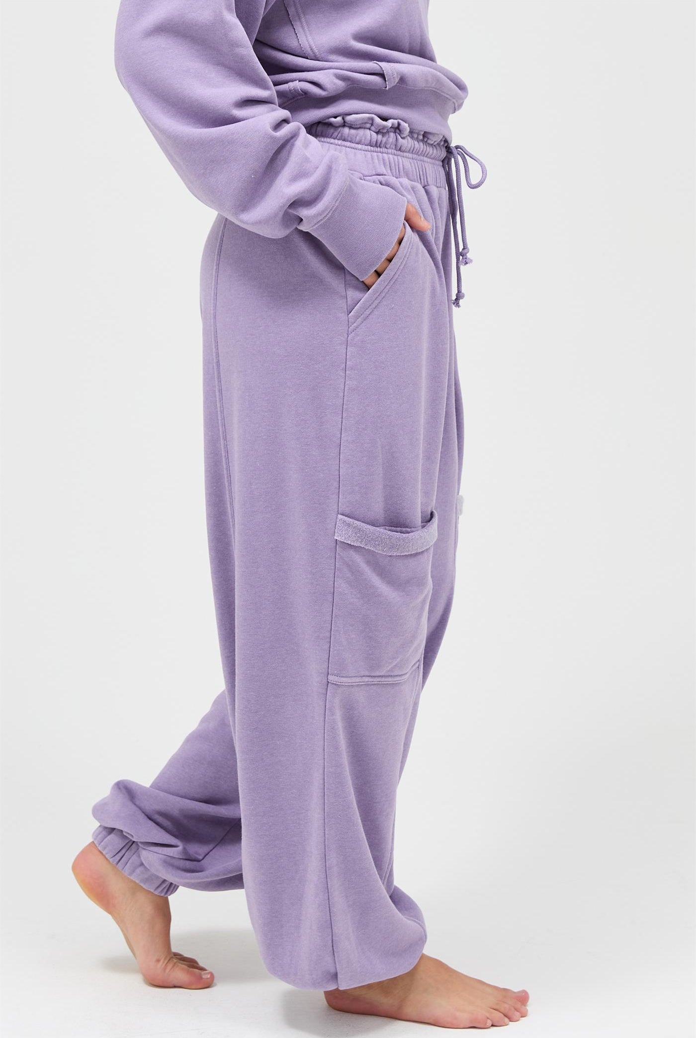 Wholesale Ruffle Waist Burnout Jogger Pants Joggers DZ26A685 DUSTY PURPLE DOUBLE ZERO