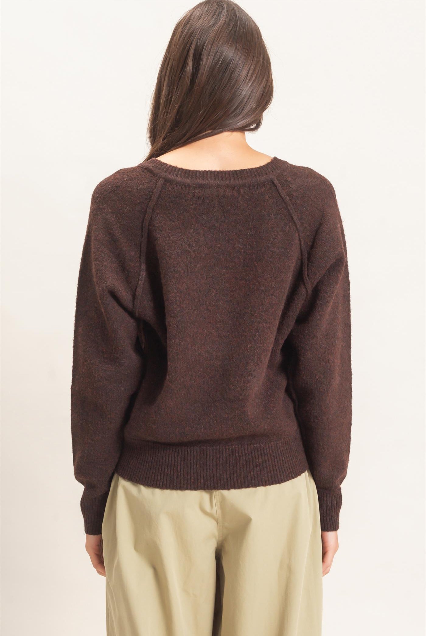 Wholesale Button Front Raglan Sweater Sweaters HF26E152 BROWN HYFVE