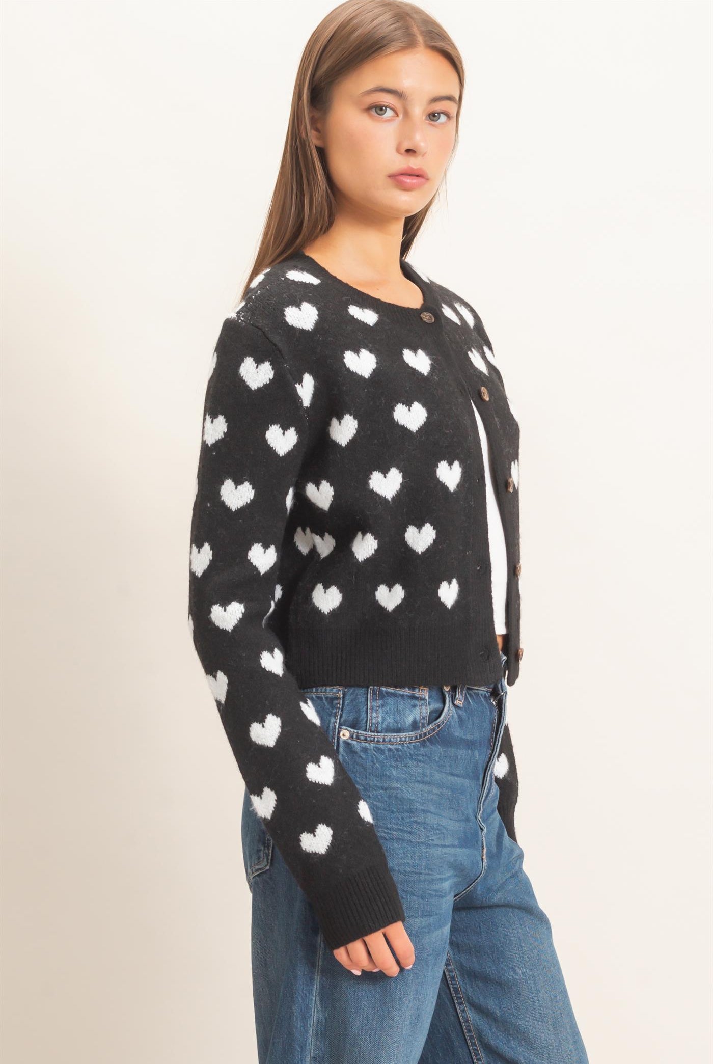 Wholesale Heart Pattern Cardigan Cardigans DZ26E320 BLACK DOUBLE ZERO